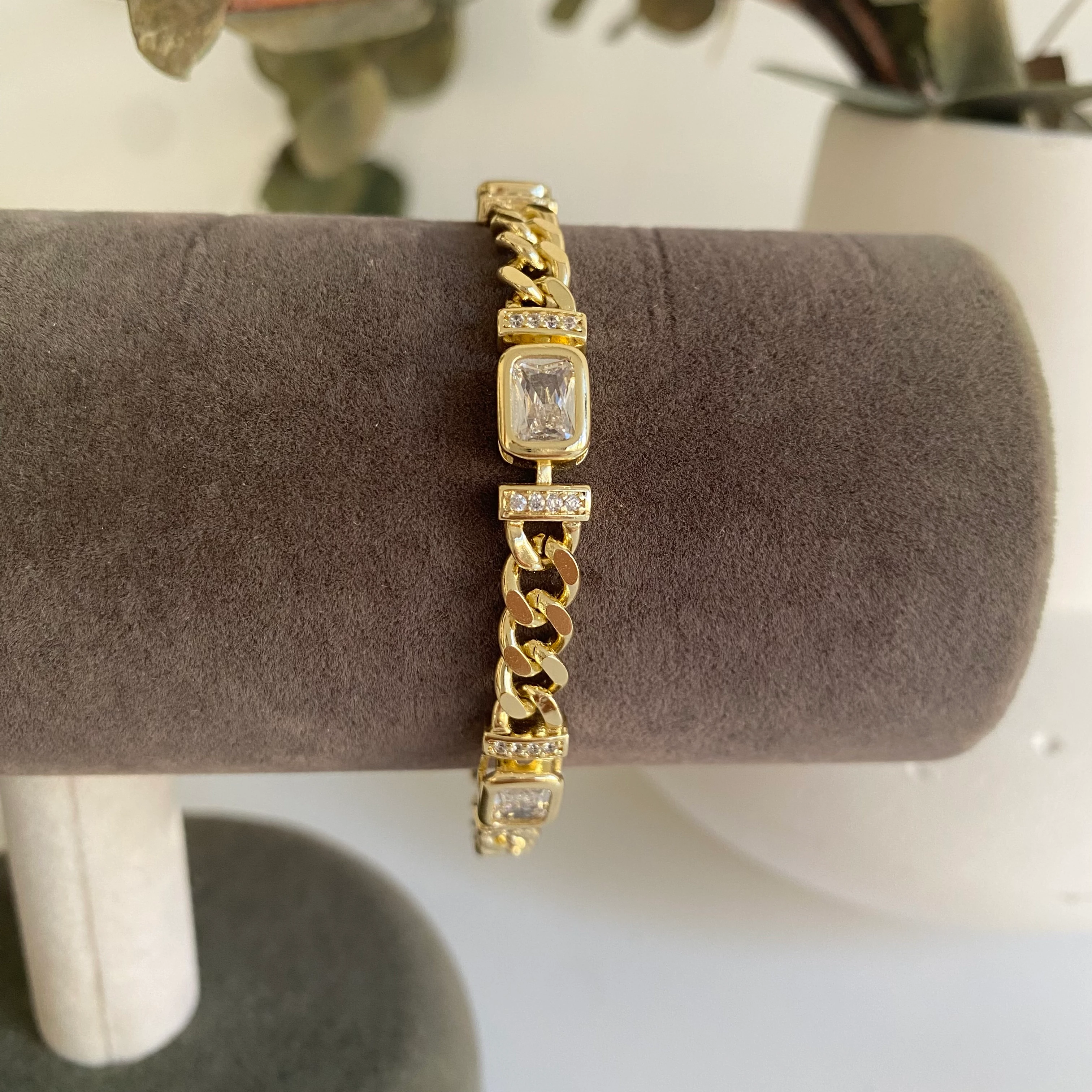 Xuping Dikdörtgen Taşlı Zincir Bileklik