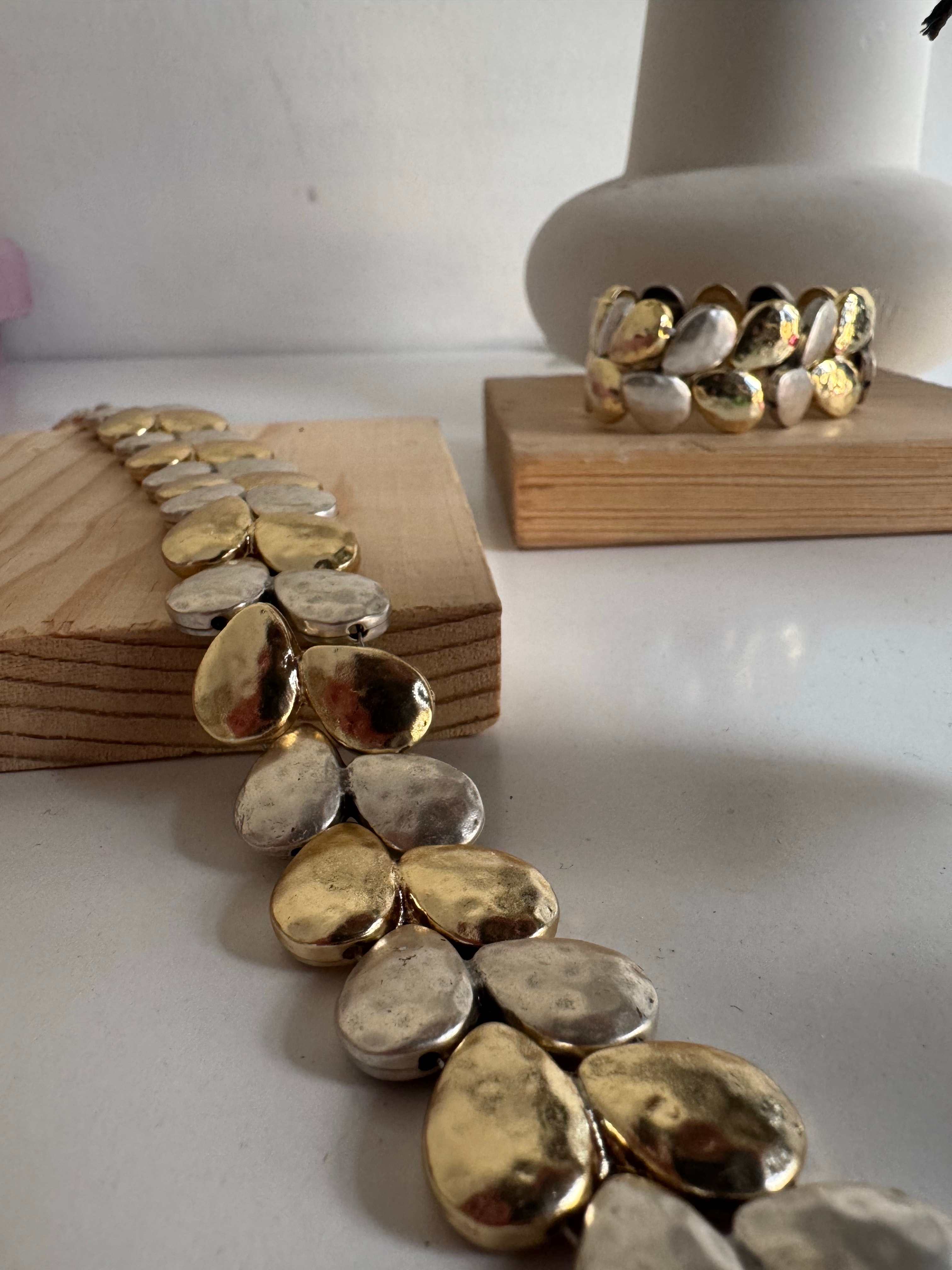 Gold Silver Damla Bileklik Seti