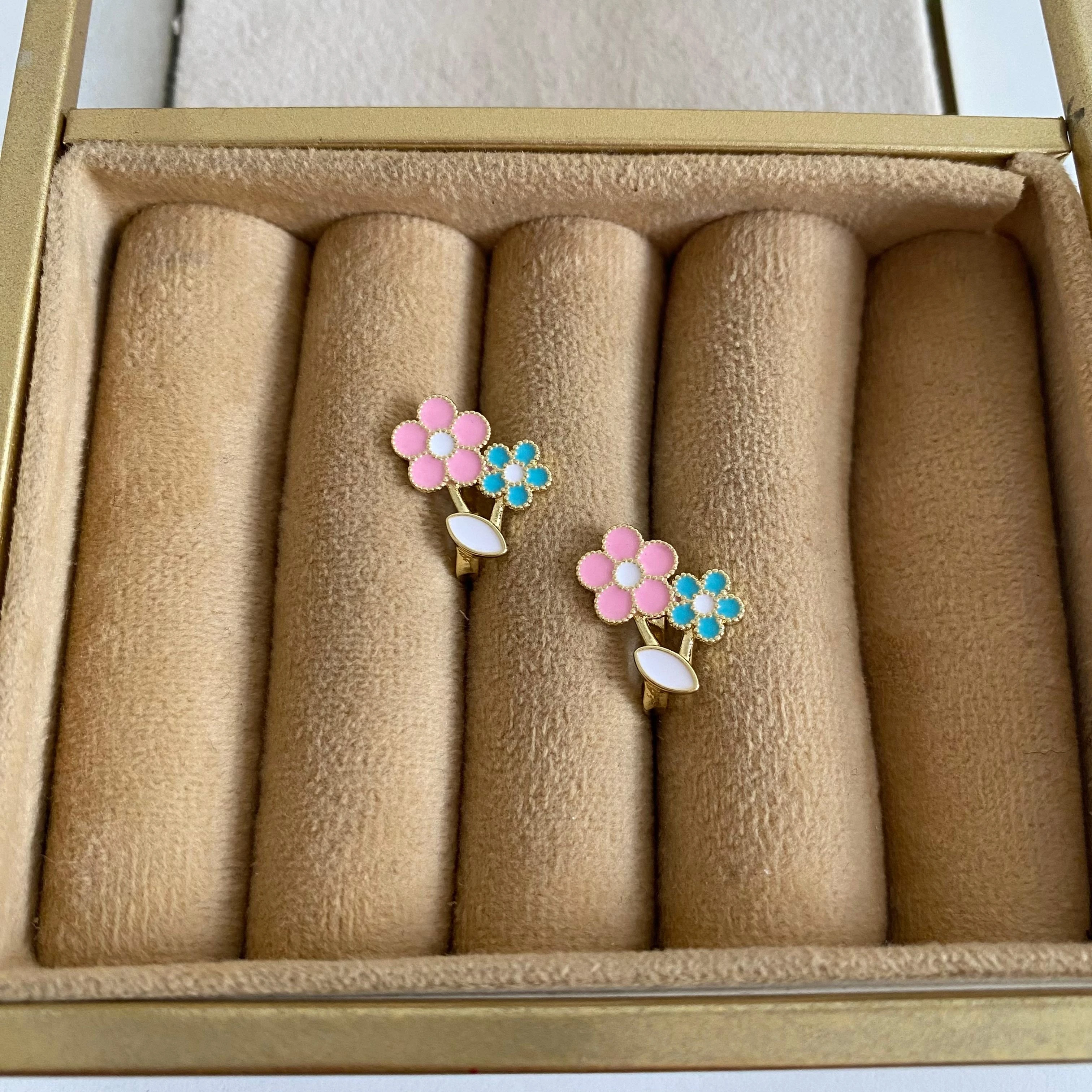 Pembe Mavi Mineli Çiçek Çocuk Küpesi