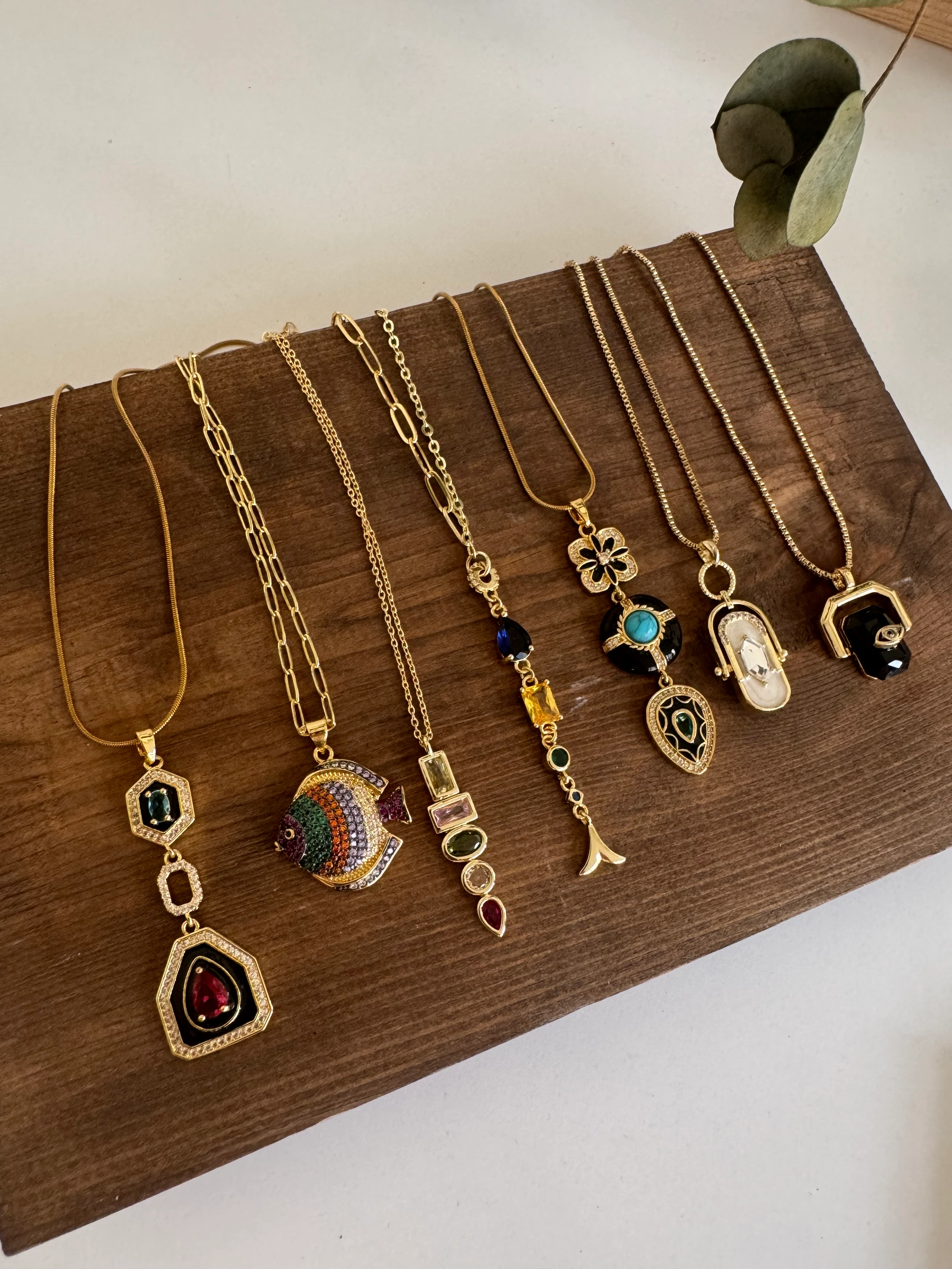 14k Altın Kaplama Mineli Vintage Kolye