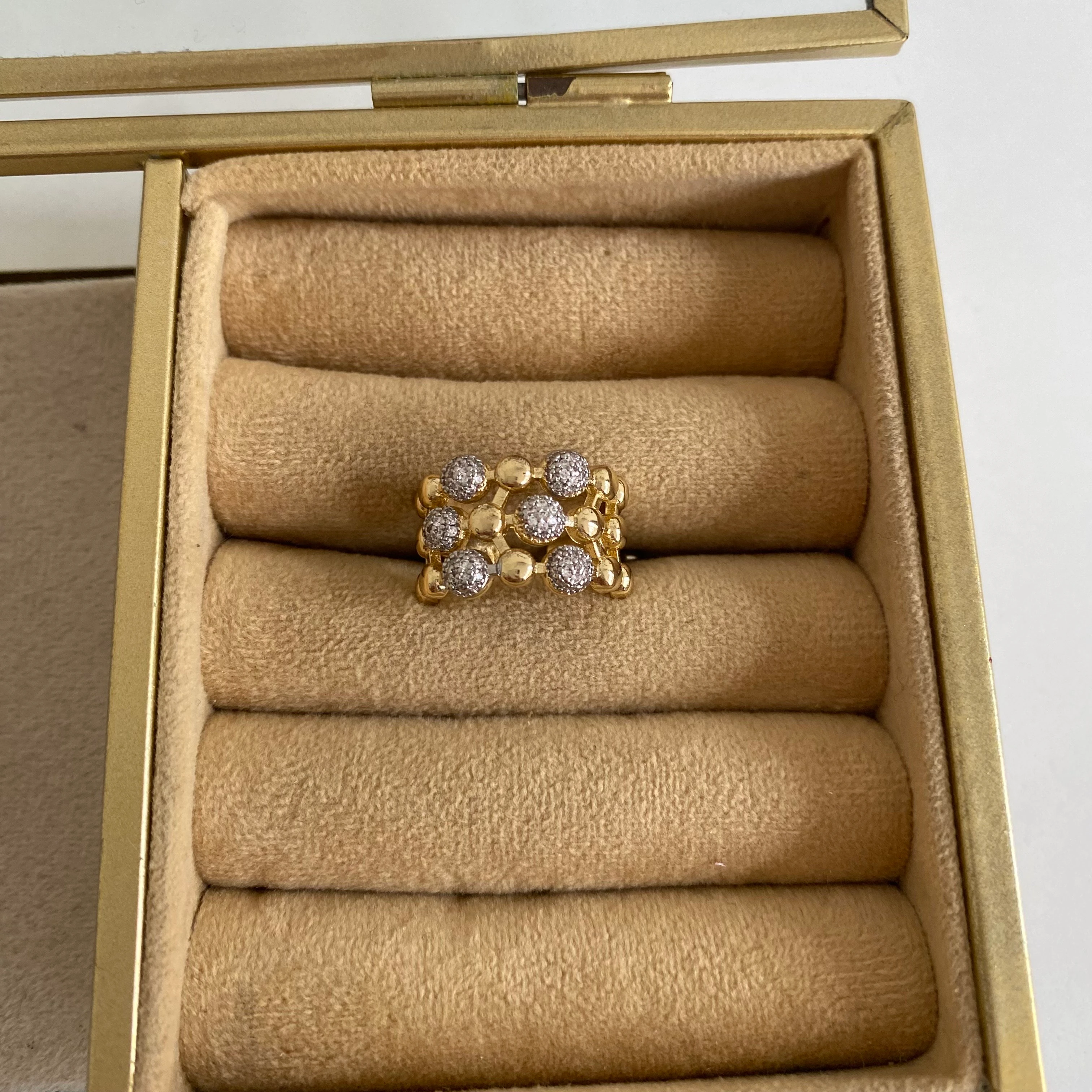 Modern Tasarım Zirkon Taşlı 14k Gold Yüzük