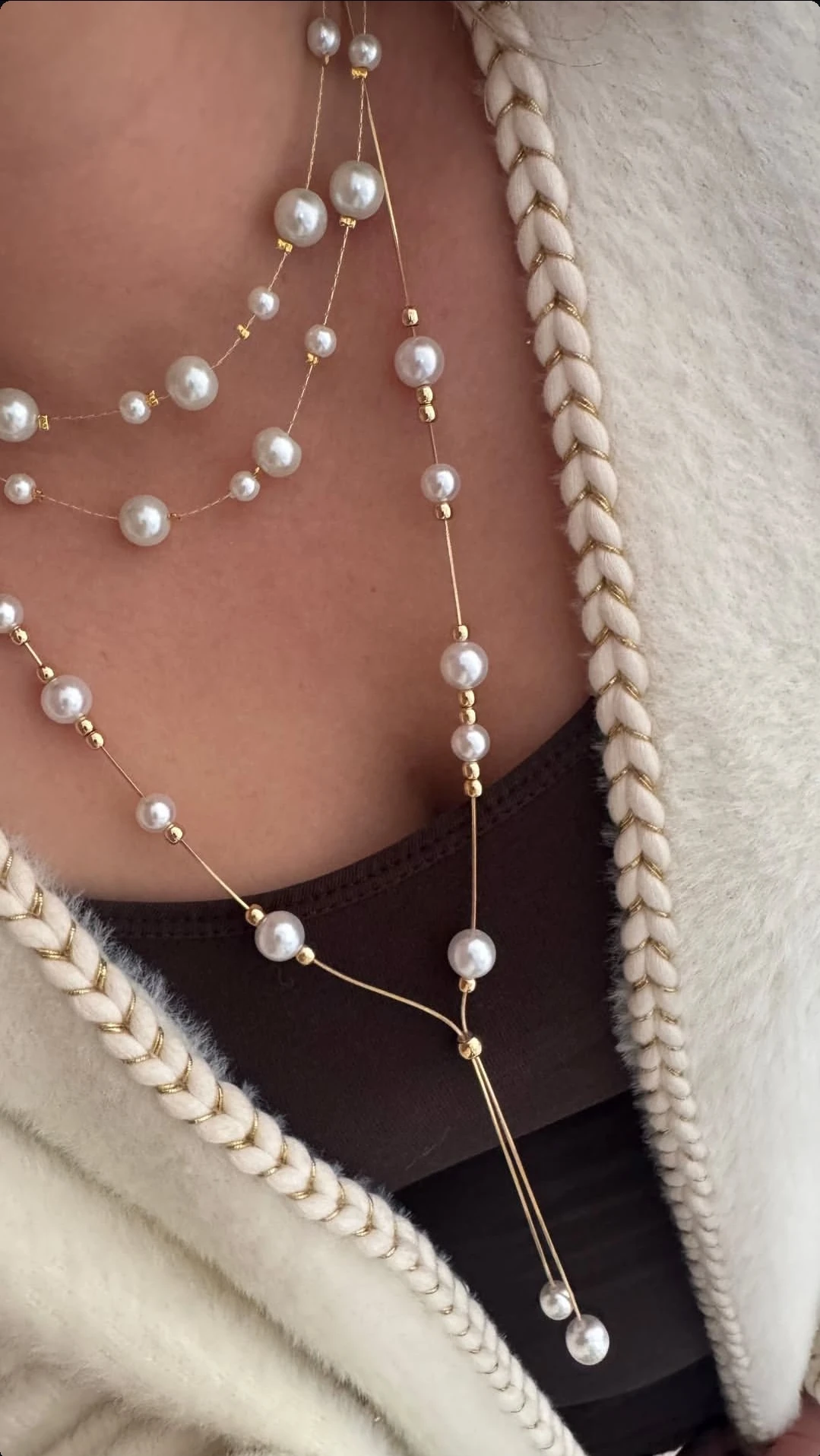 Gold İkili İnci Detay Kolye