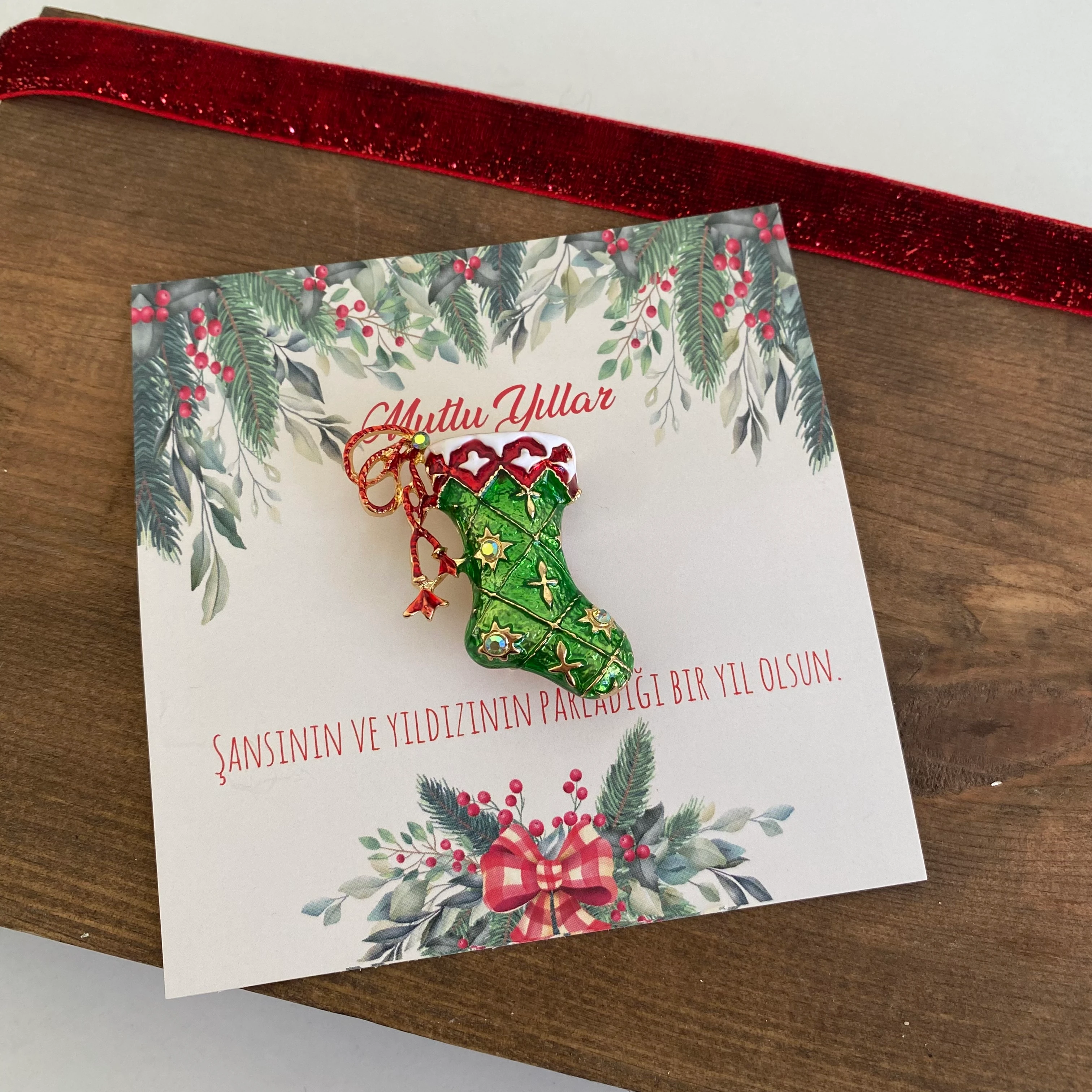 Sevimli Noel Çorabı Broş