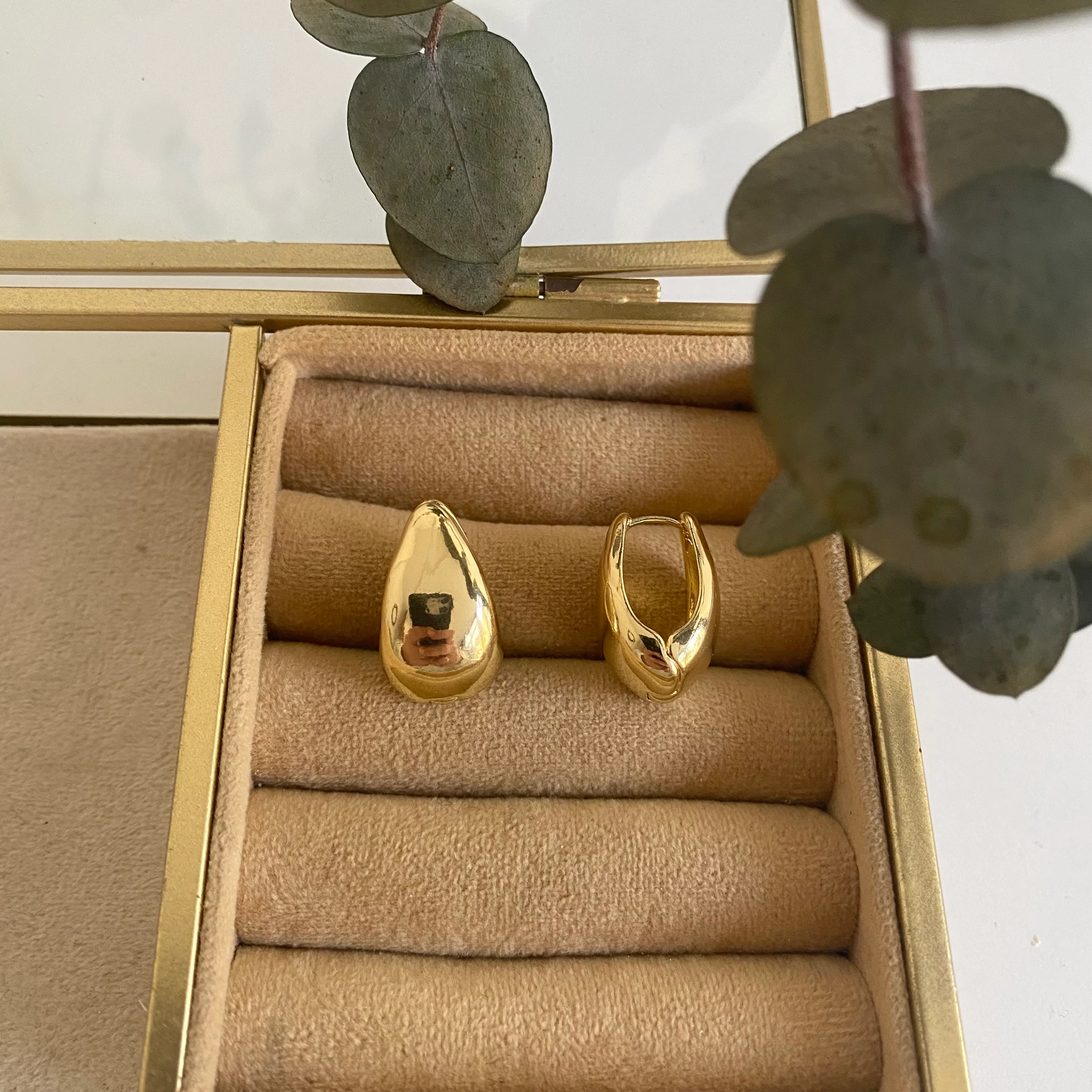 14k Gold Damla Model Plaka Halka Küpe