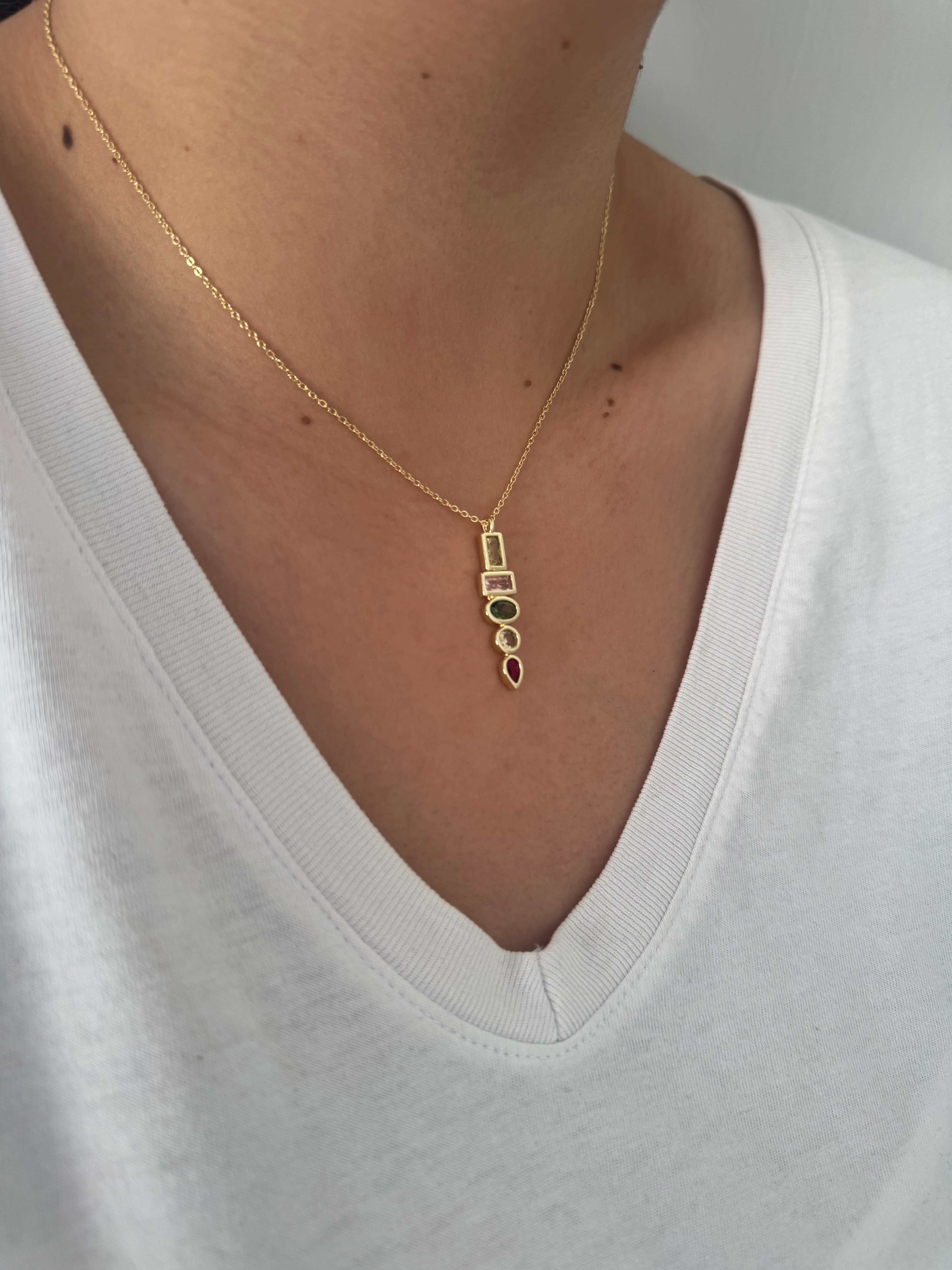 14K Renkli Zirkon Taş Y Kolye