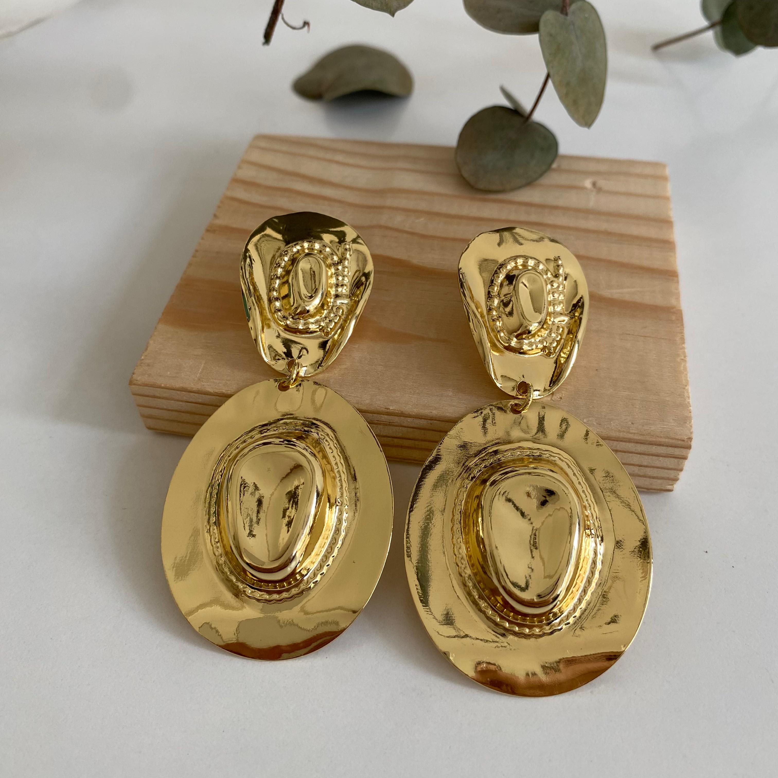 Gold Kovboy Şapka Küpe 