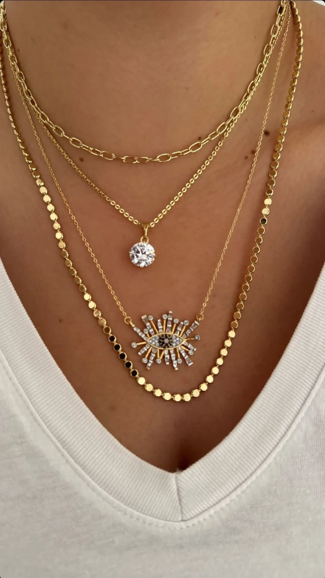 14k Zirkon Taşlı Göz Figür Zincir Kolye