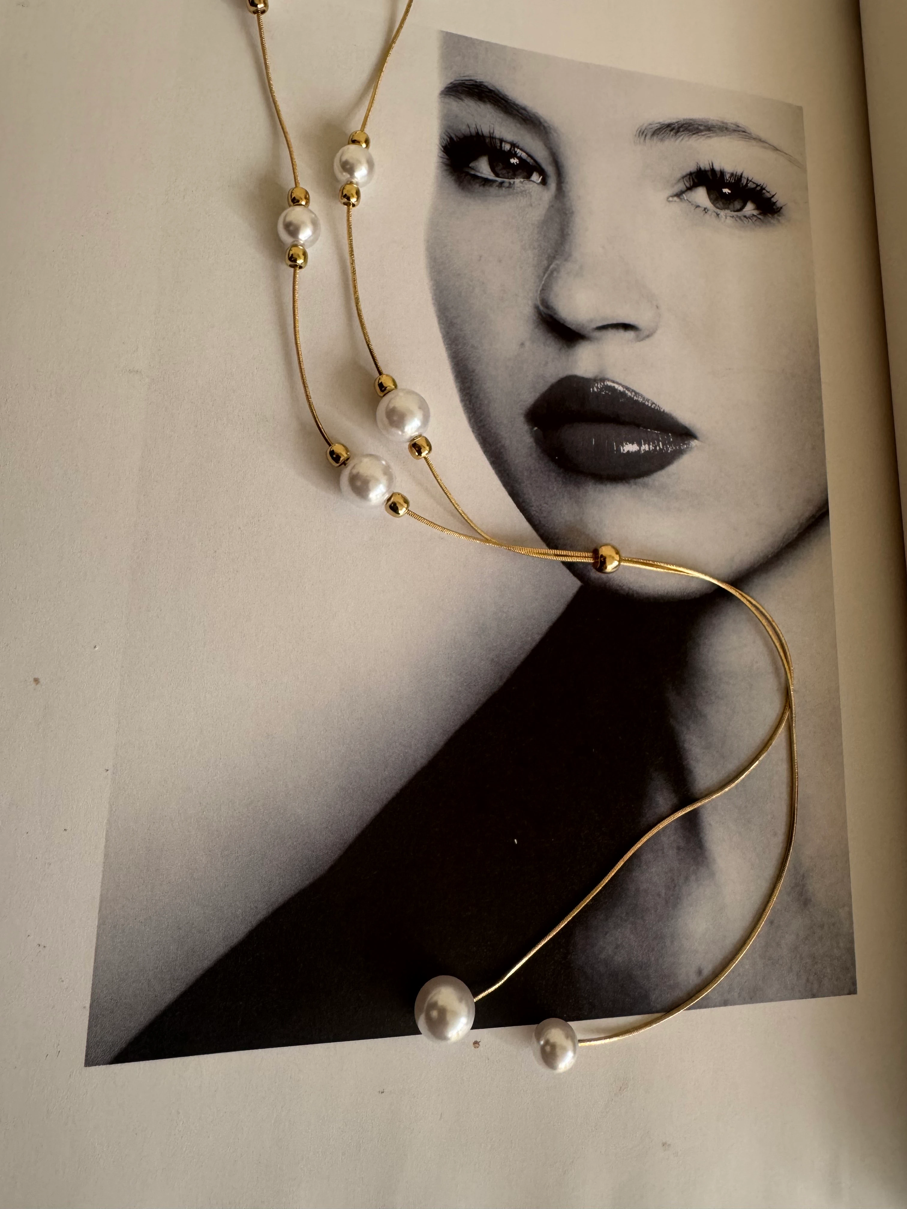 İnci Detay Gold Y Kolye