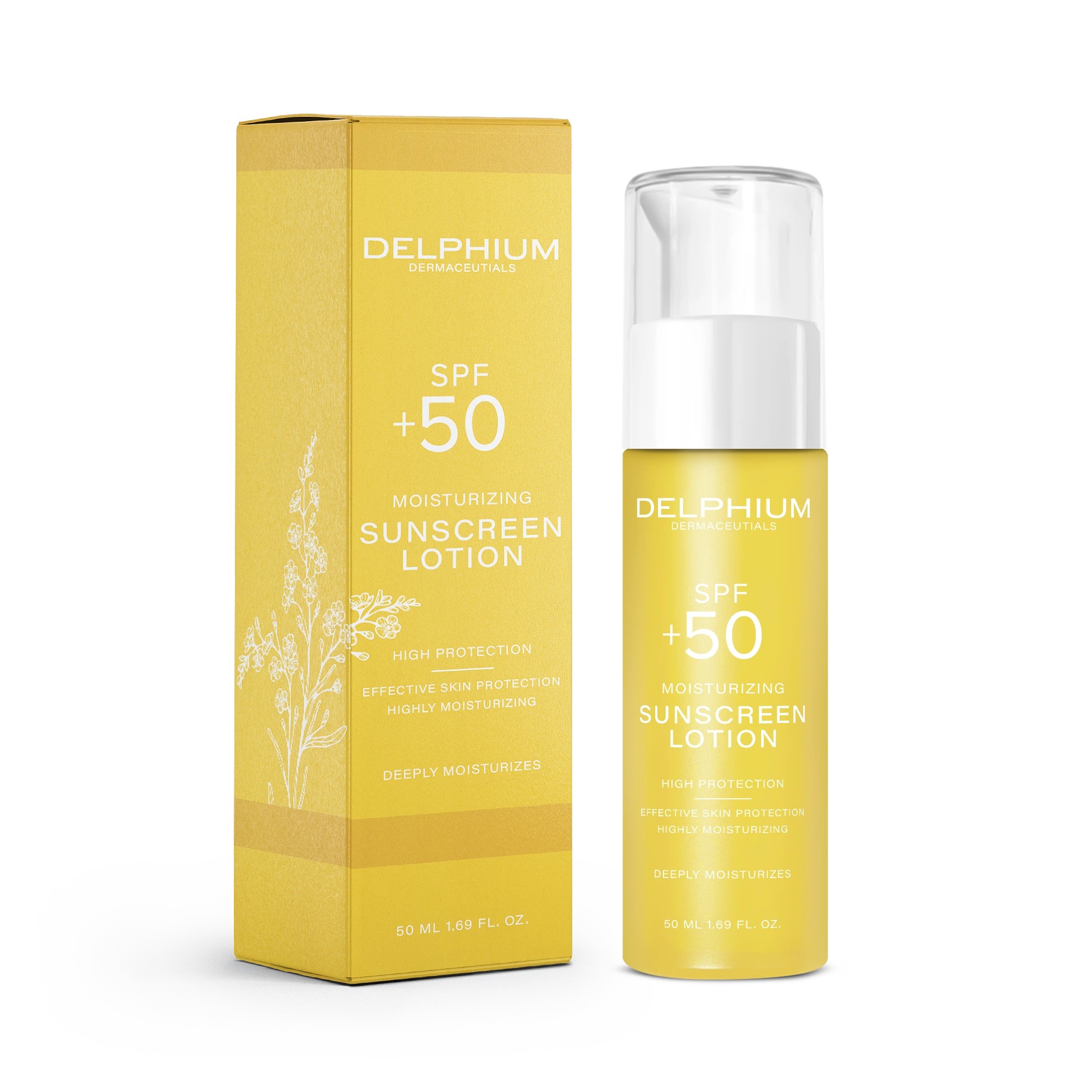 Delphium SPF 50 Nemlendirici Güneş Losyonu – Yüksek Koruma & Yoğun Nem | 50 ml