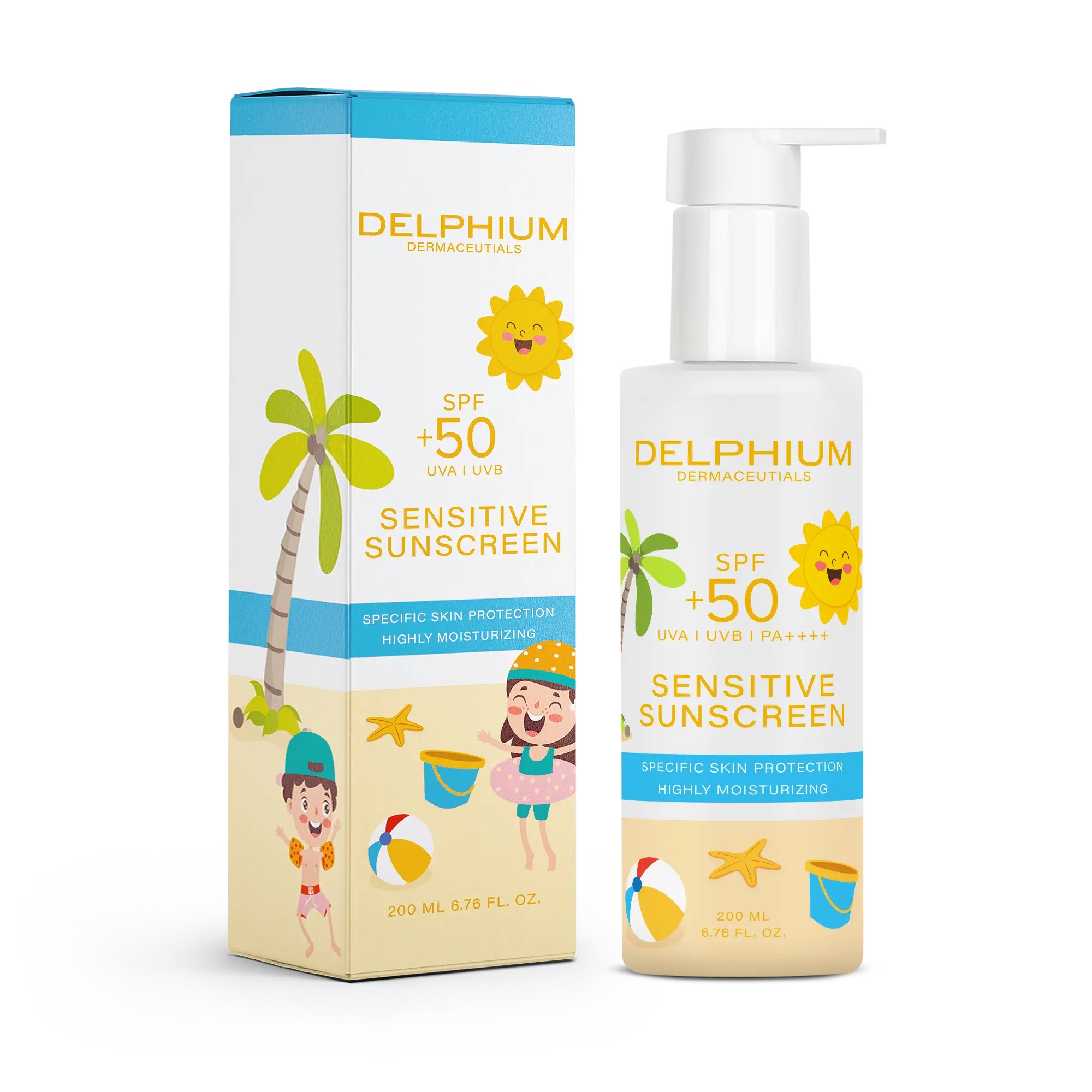 Delphium Hassas Ciltler İçin Güneş Kremi SPF 50 – Çocuk ve Aile Kullanımı | 200 ml