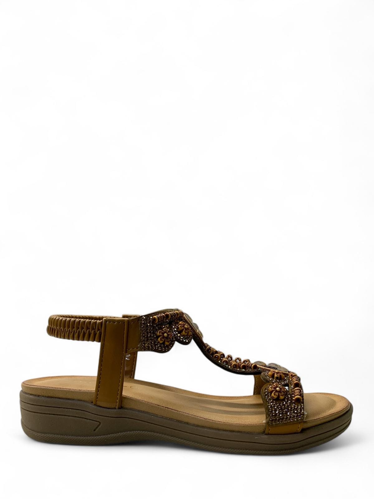 7053 Kadın Anatomik Taşlı Sandalet - Camel