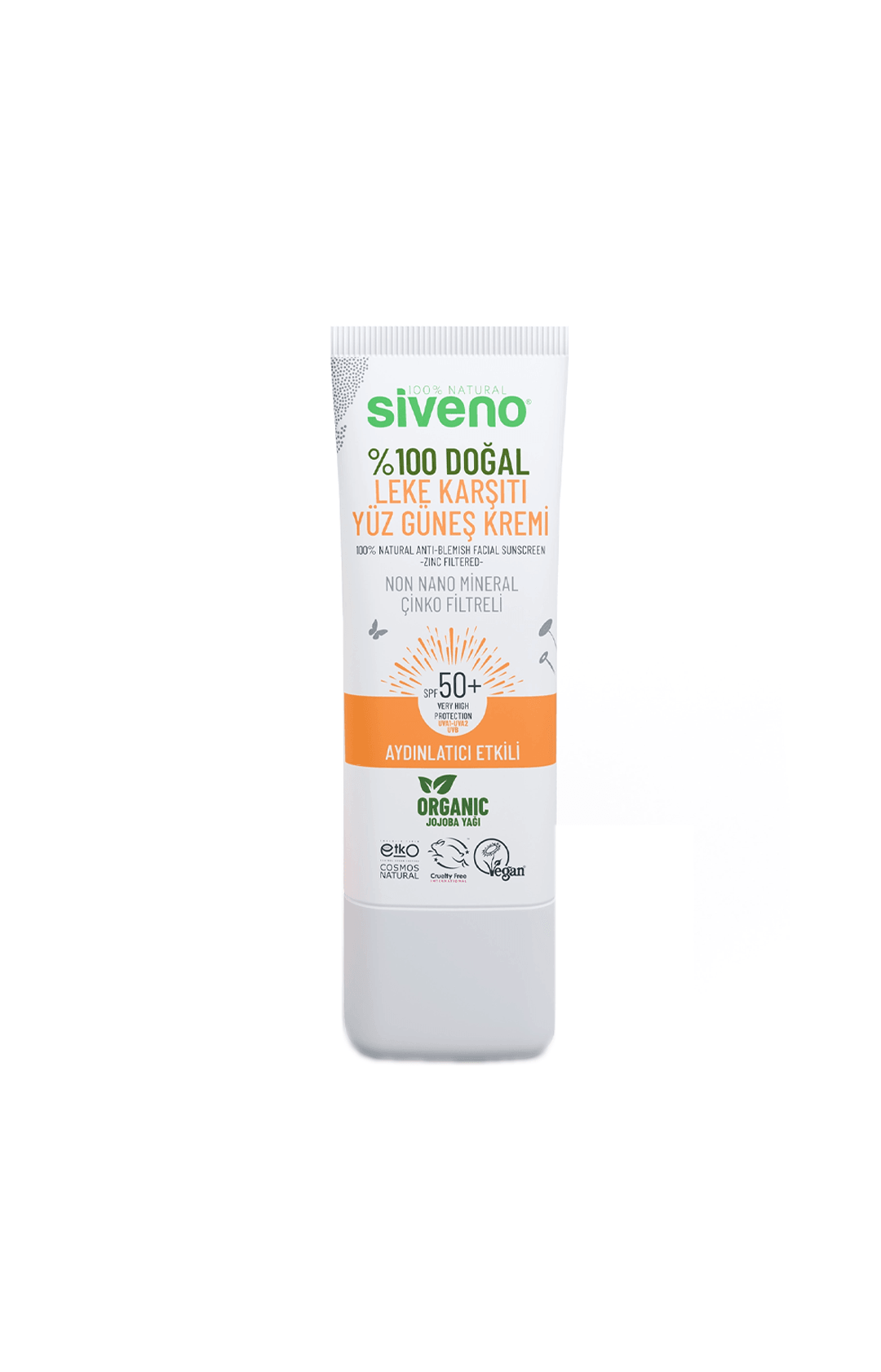 Siveno Yüz Güneş Kremi Leke Karşıtı Aydınlatıcı Mineral Filtre UVA UVB SPF 50+ 30mL