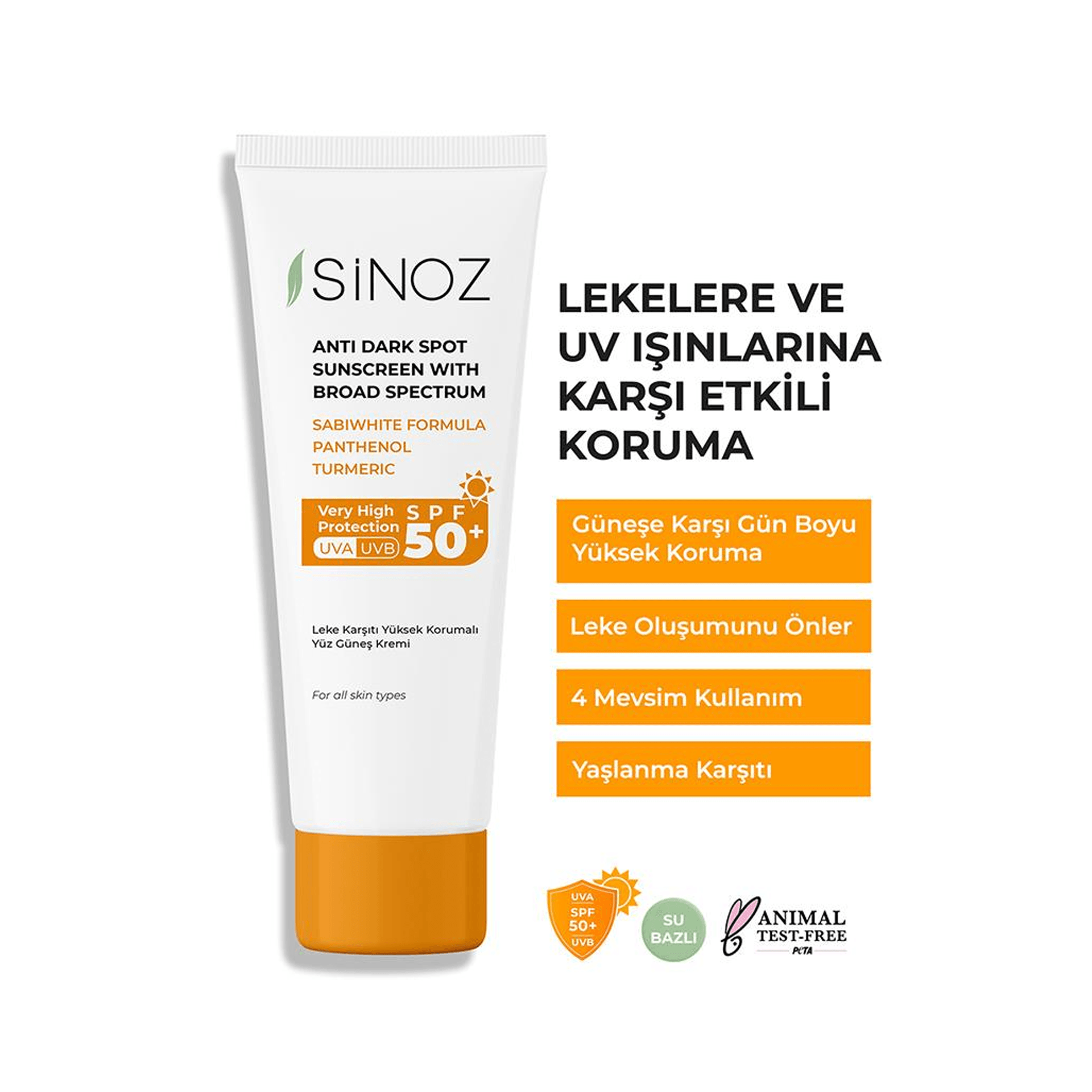 Sinoz Spf 50+ Leke Karşıtı Yüksek Koruyucu Yüz Güneş Kremi 50mL