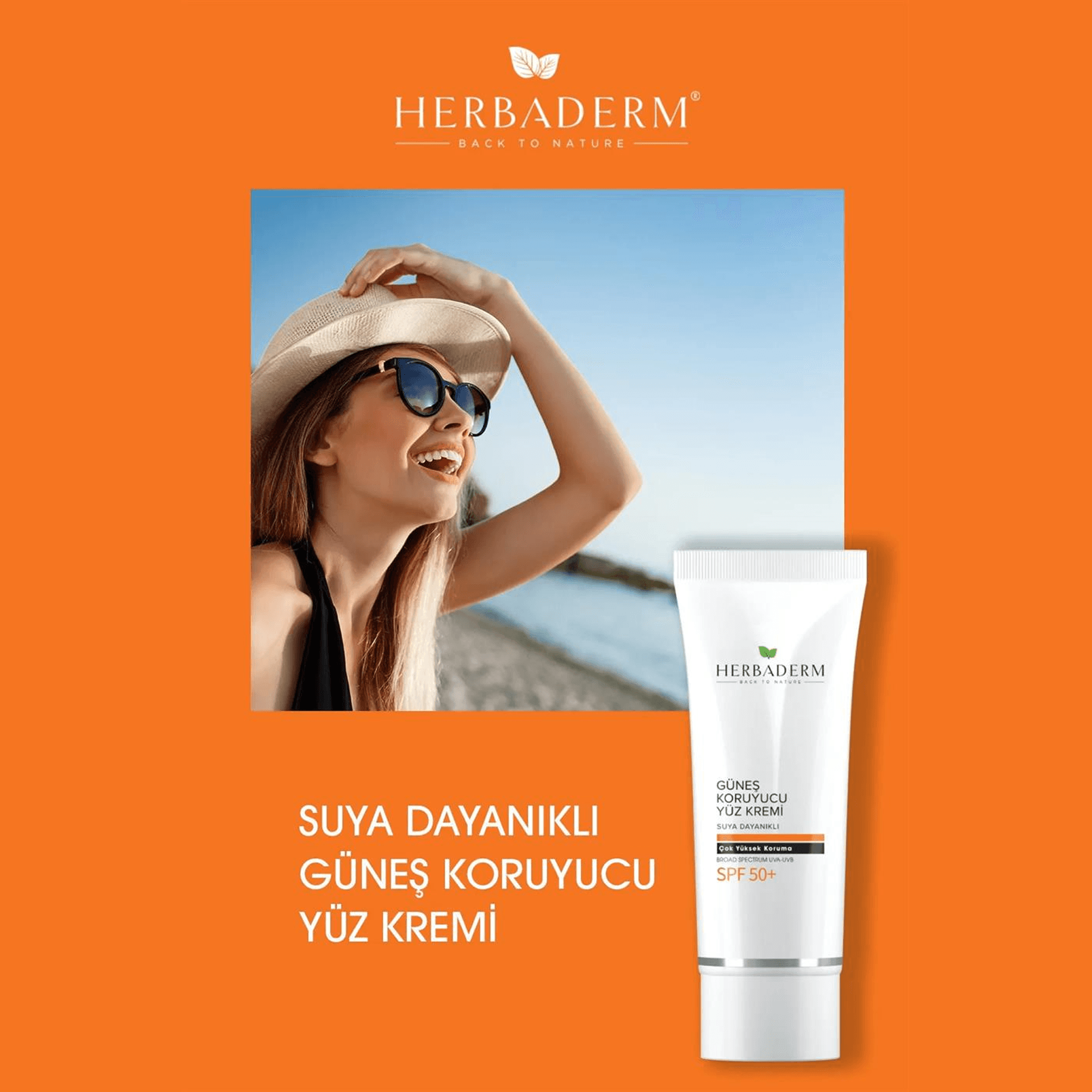 Herbaderm Suya Dayanıklı, Nemlendirici Güneş Kremi, Antioksidan, UVA + UVB 50+ SPF 75mL