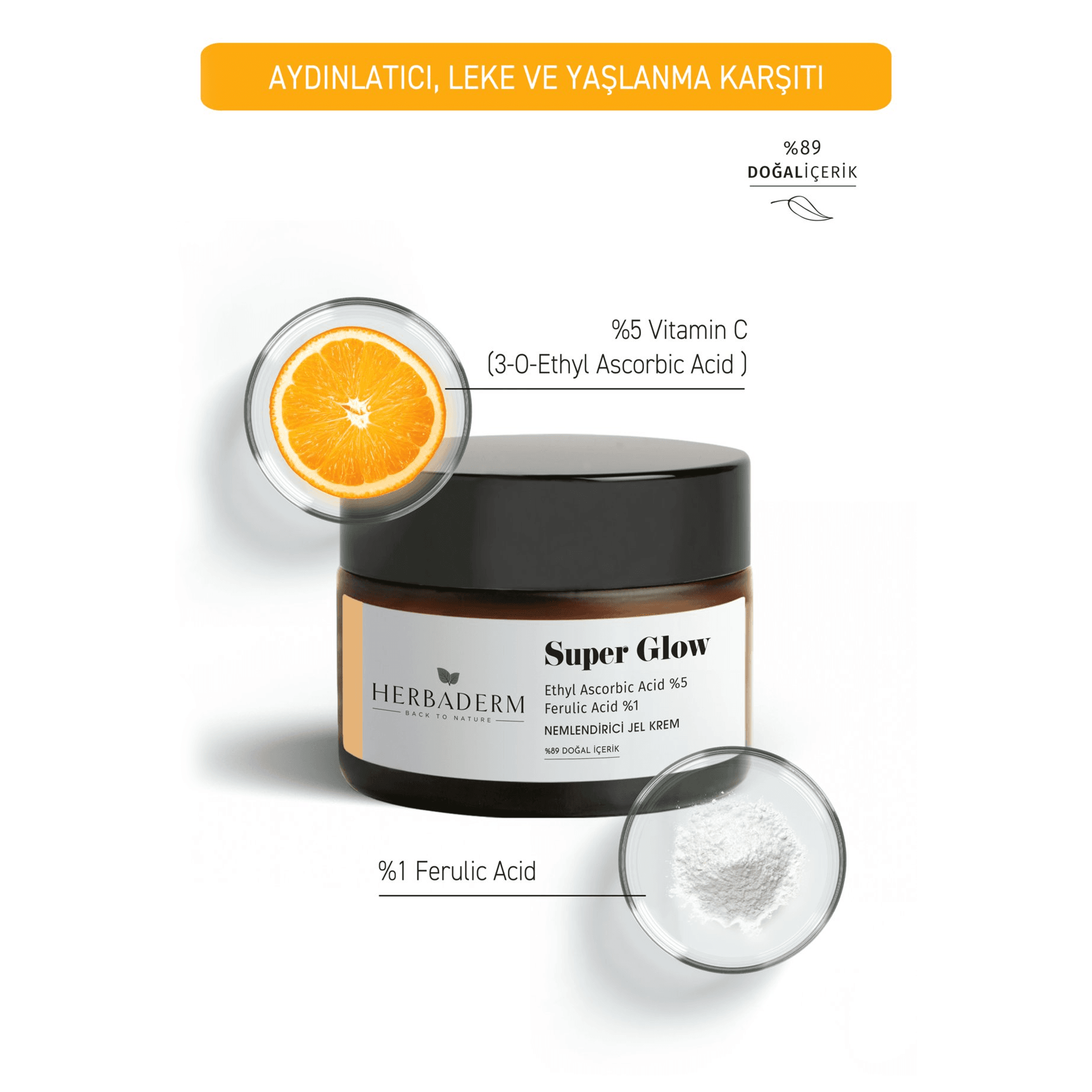 Herbaderm Super Glow Aydınlatıcı, Leke Karşıtı C Vitamini 50mL