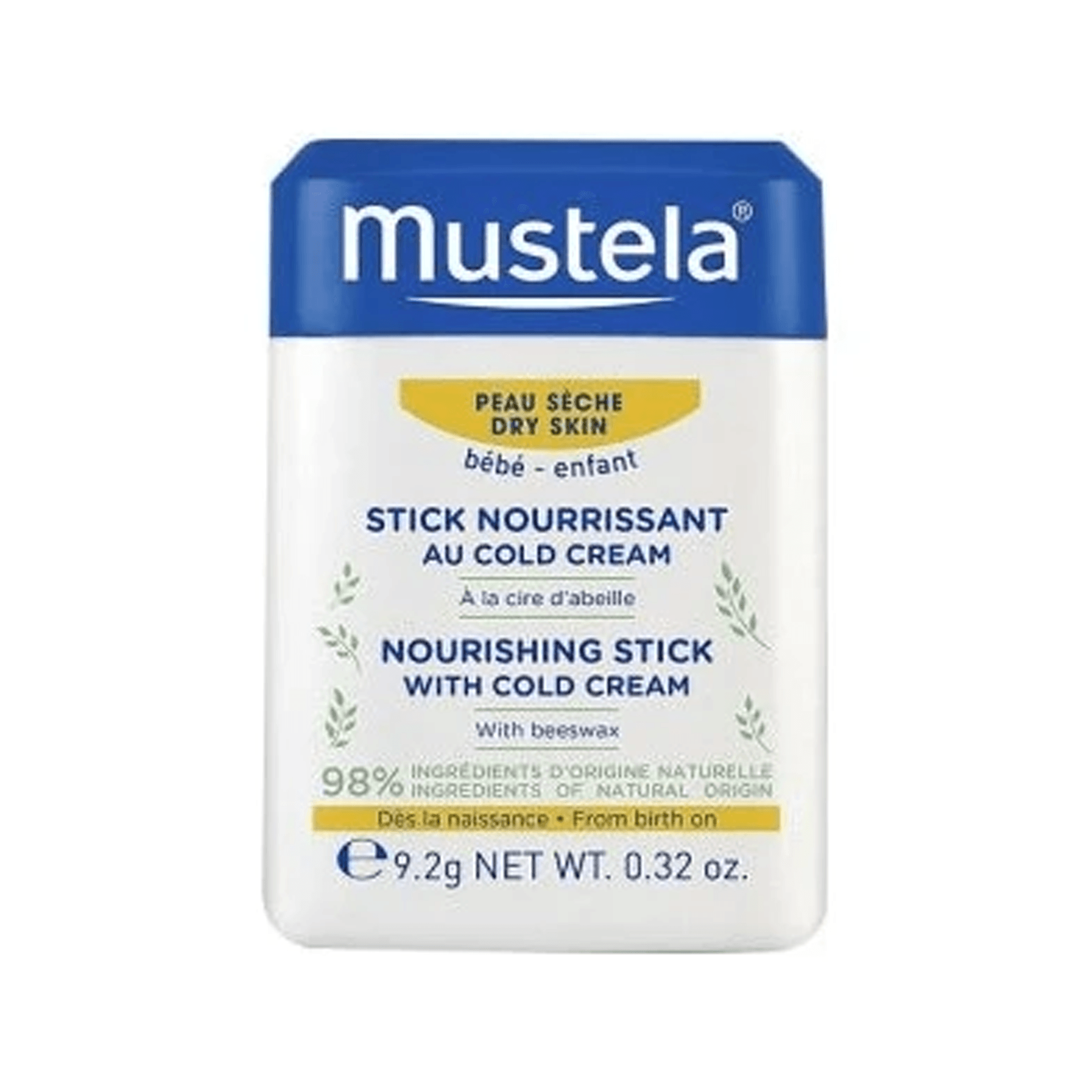 Mustela Cold Cream ve Organik Balmumu İçeren, Kuru Dudaklar ve Yanaklar için Besleyici Stick 9.2G