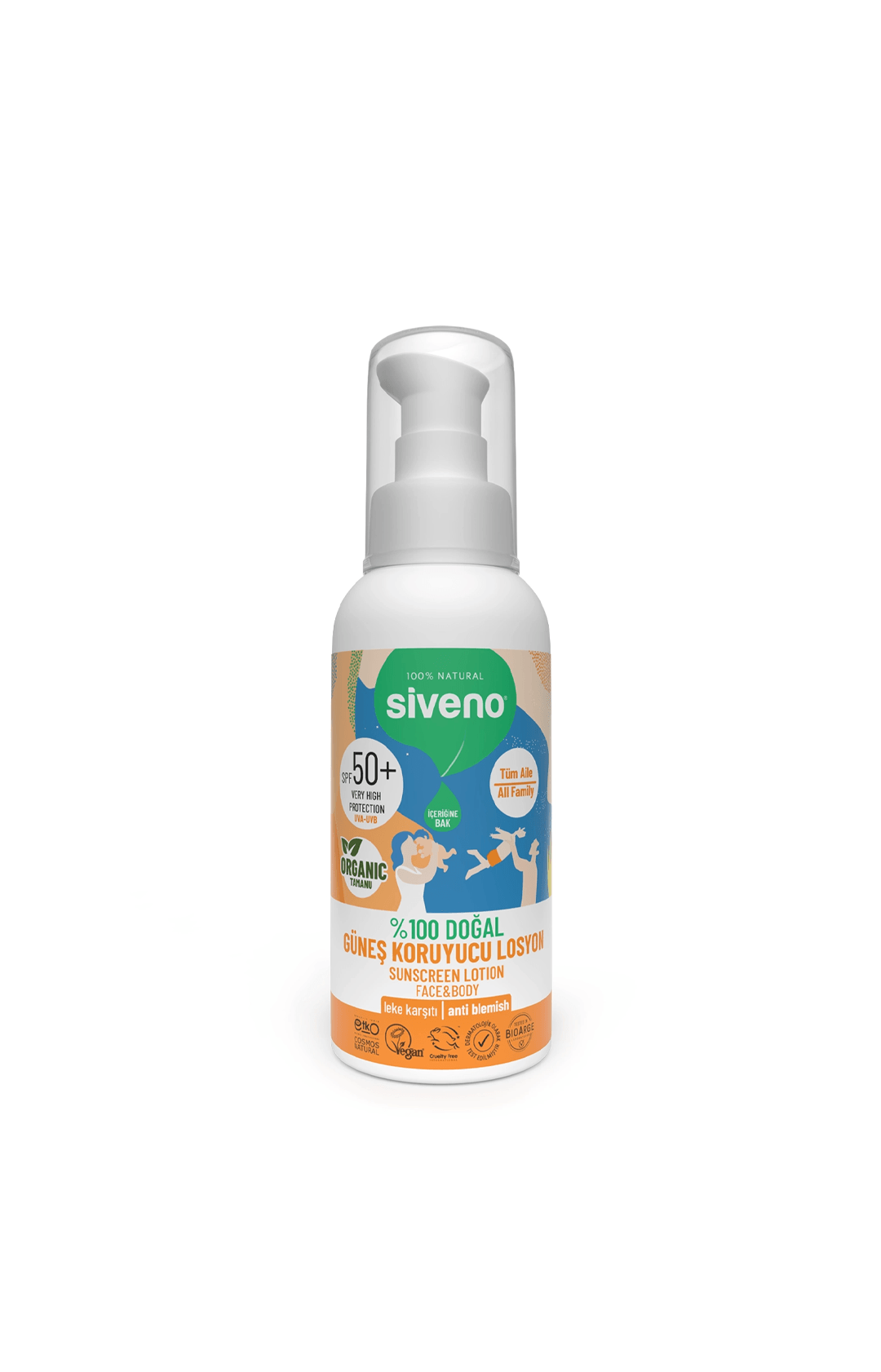 Siveno Organik Tamanu Yağlı Doğal Güneş Losyonu Mineral Filtreli Tüm Aile için UVA UVB 50Spf 100mL