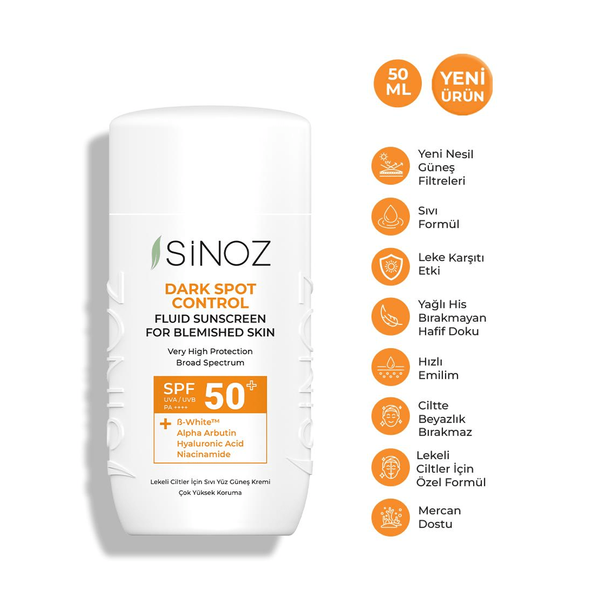 Sinoz Lekeli Ciltler Fluid Güneş Kremi Spf50+ 50mL