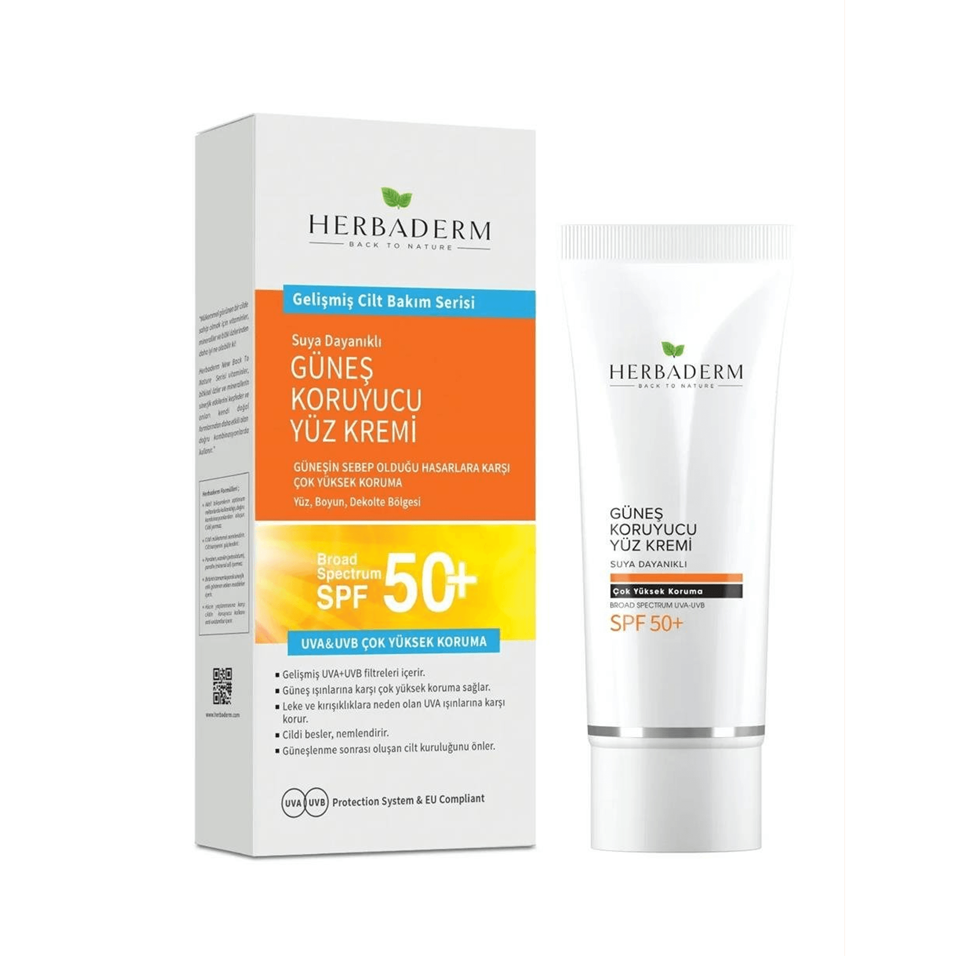 Herbaderm Suya Dayanıklı, Nemlendirici Güneş Kremi, Antioksidan, UVA + UVB 50+ SPF 75mL