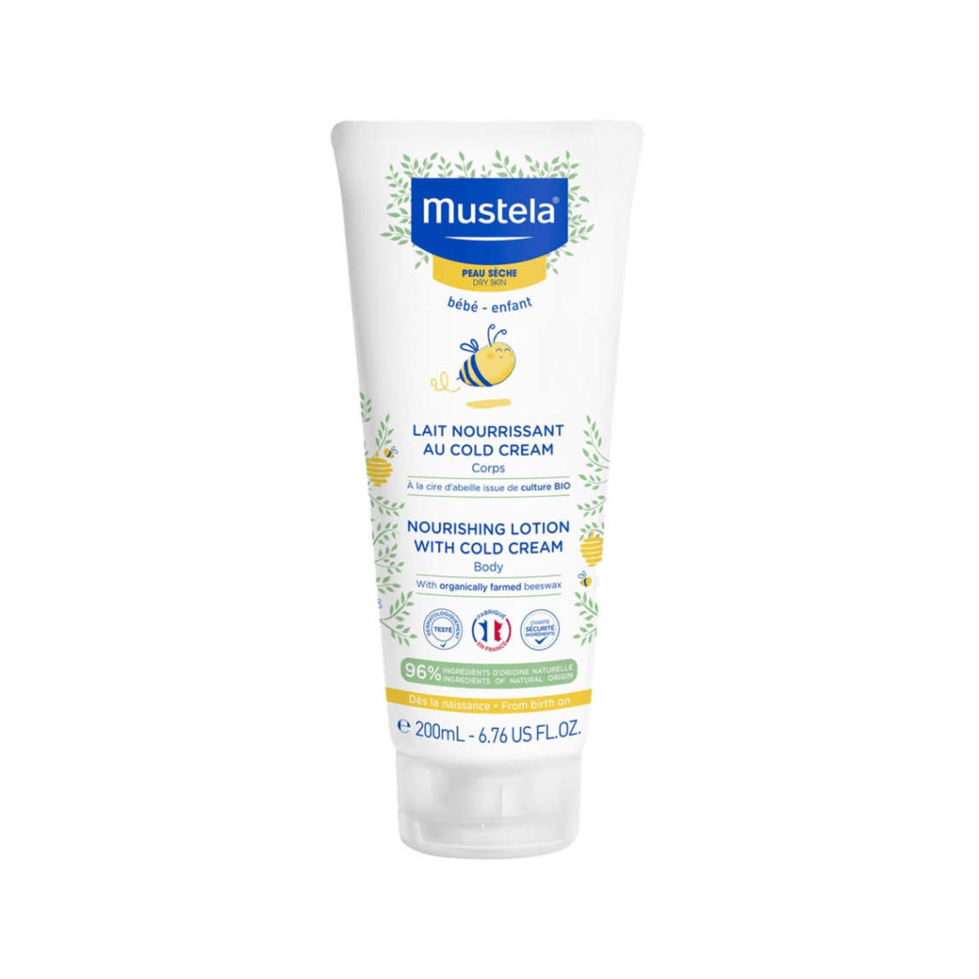 Mustela Cold Cream ve Organik Balmumu İçeren Kuru Ciltler için Besleyici Bebek Losyonu 200mL