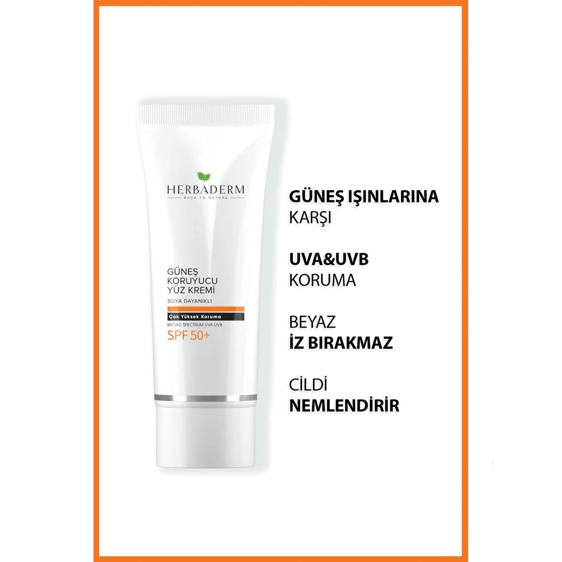 Herbaderm Suya Dayanıklı, Nemlendirici Güneş Kremi, Antioksidan, UVA + UVB 50+ SPF 75mL