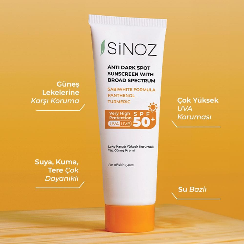 Sinoz Spf 50+ Leke Karşıtı Yüksek Koruyucu Yüz Güneş Kremi 50mL