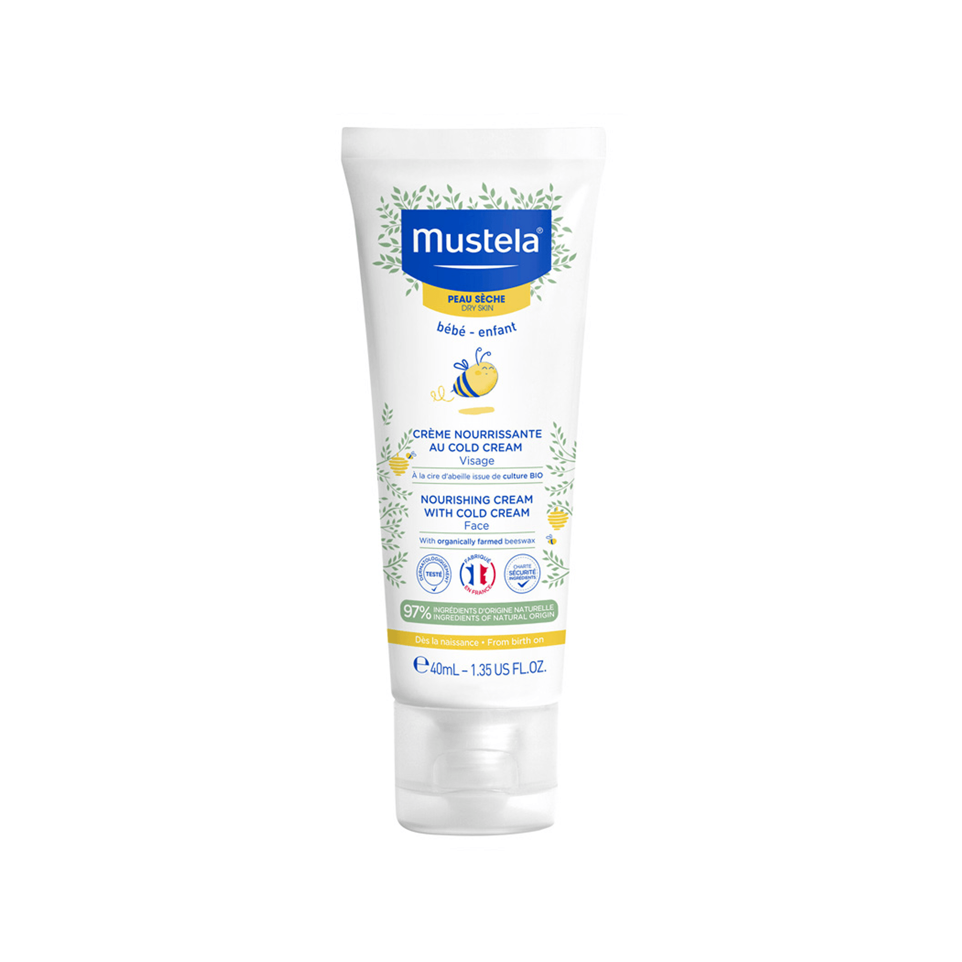 Mustela Cold Cream ve Organik Balmumu İçeren Kuru Ciltler İçin Besleyici Bebek Yüz Kremi 40mL