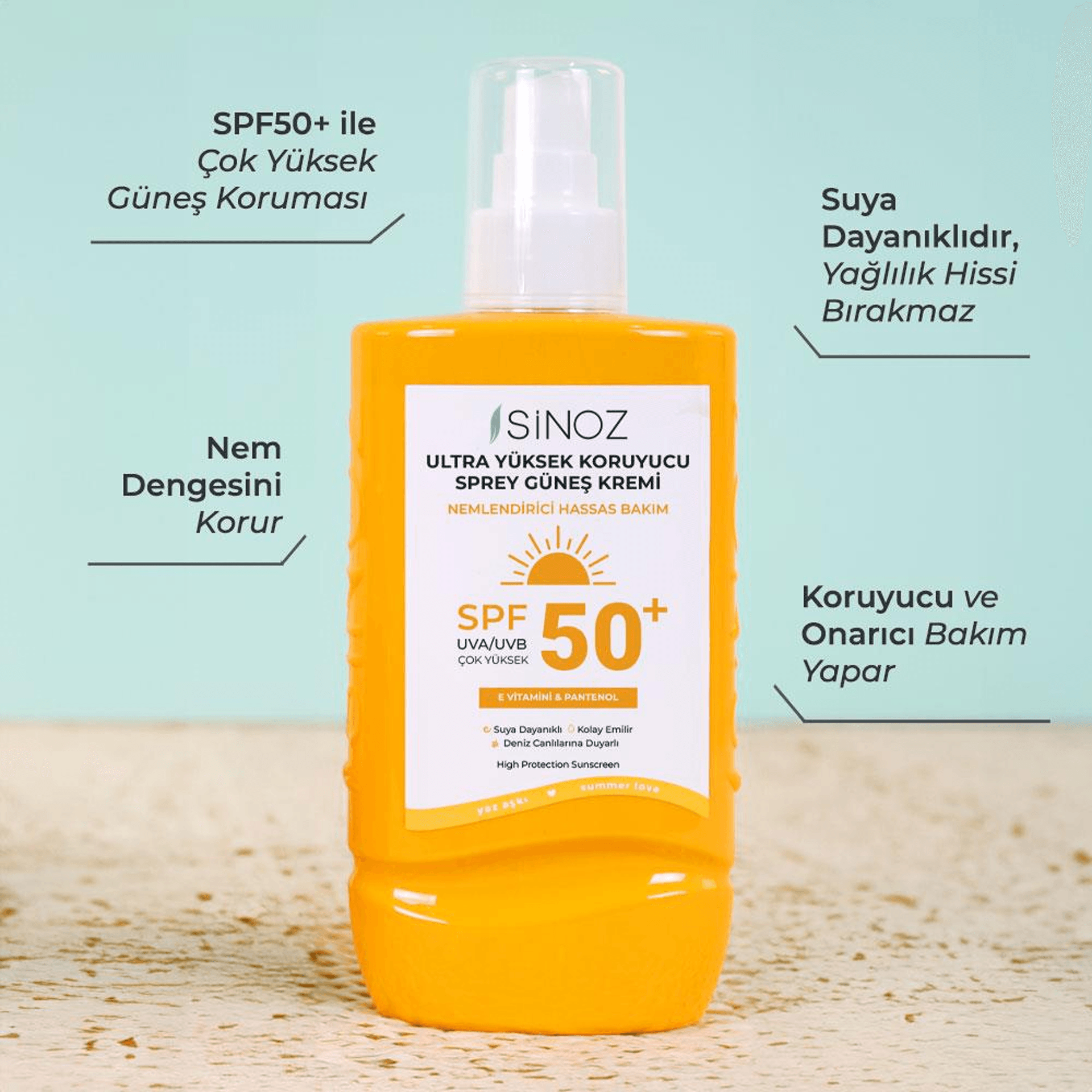 Sinoz Ultra Yüksek Koruyucu ve Nemlendirici Güneş Krem Sprey Spf50 200mL