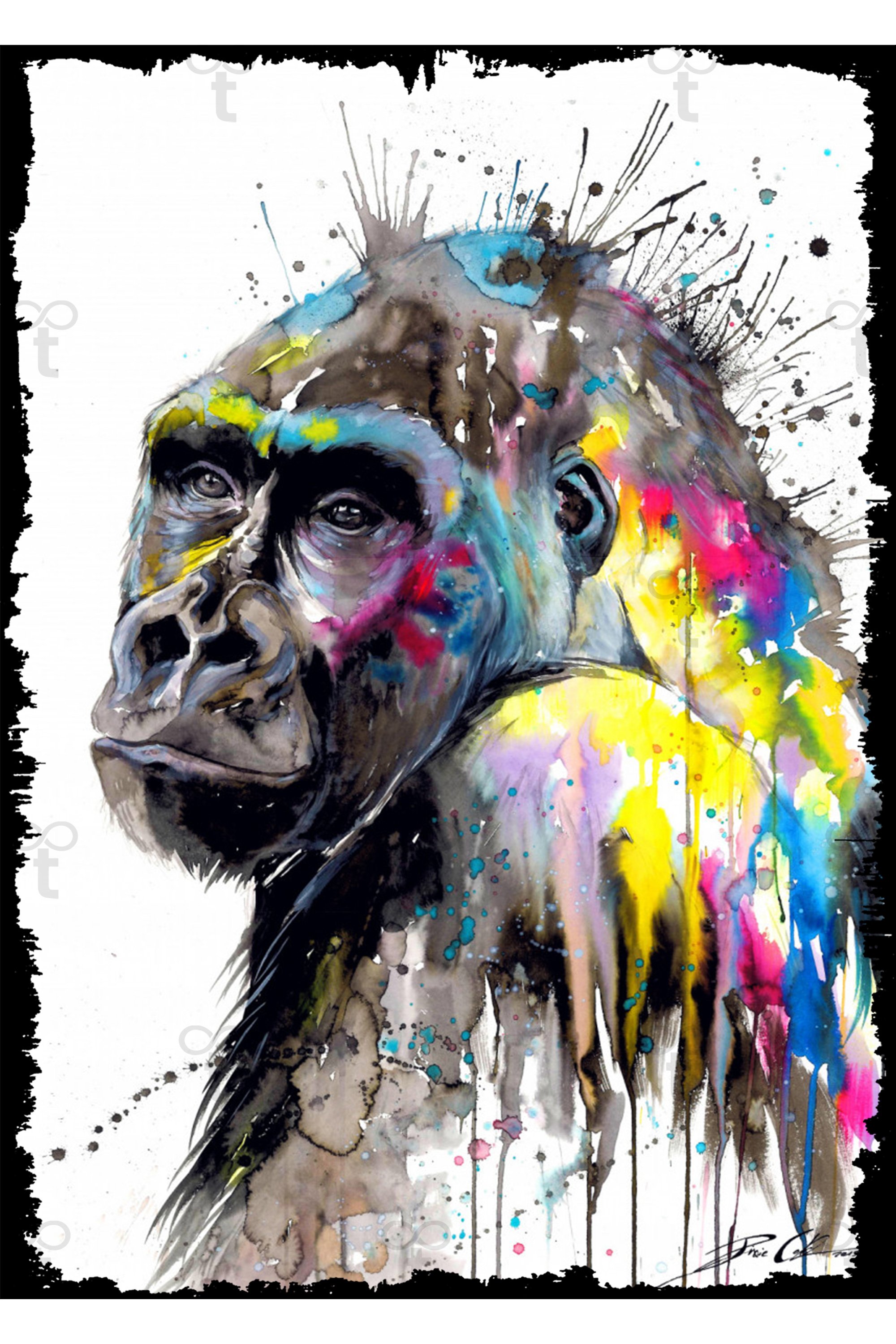 Rengarenk Goril Hayvan Temalı Ahşap Tablo