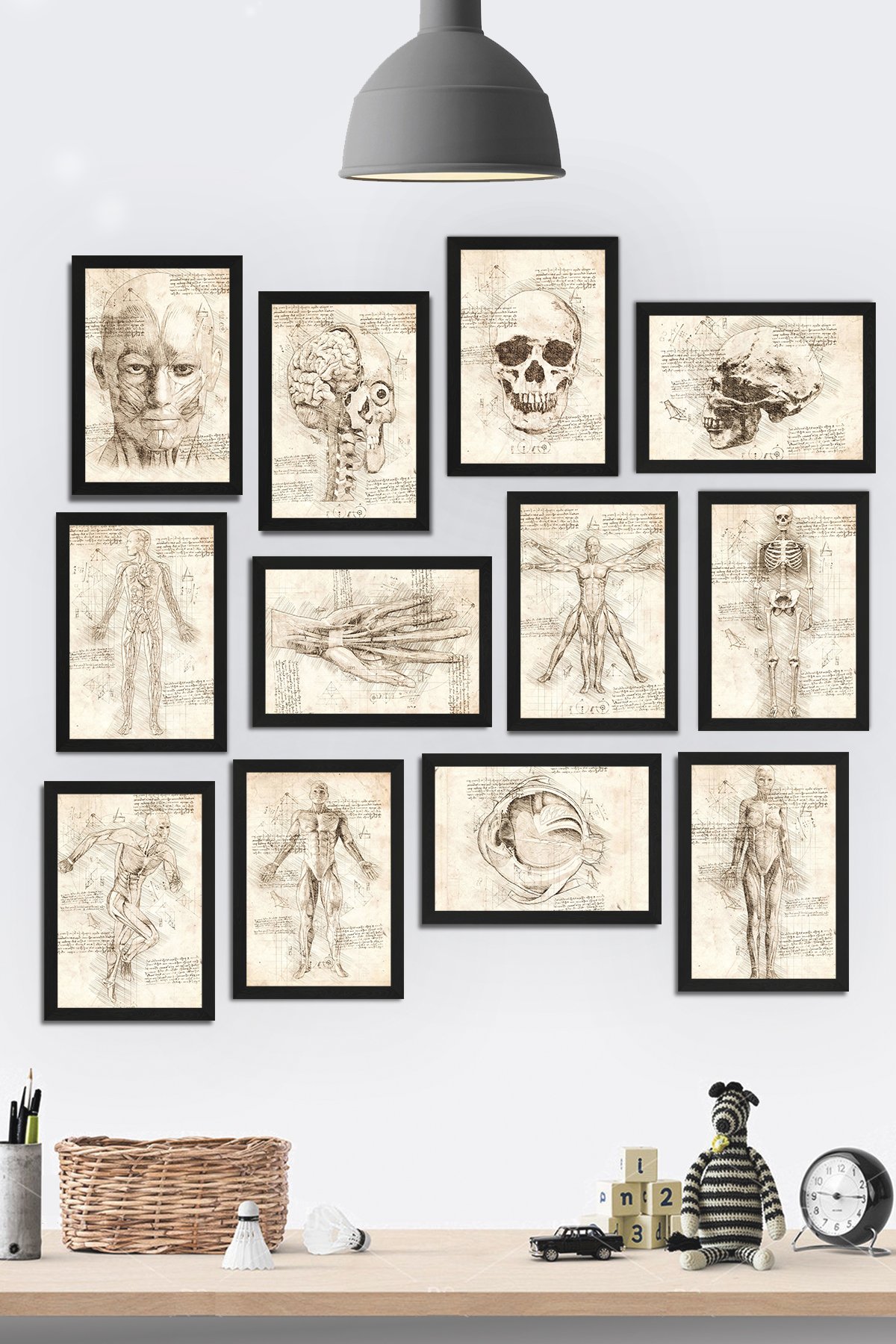 🎨💀 Da Vinci'nin İnceliği: Ahşap Tablo Seti - 12 Parça Anatomi Şaheseri 💀🎨