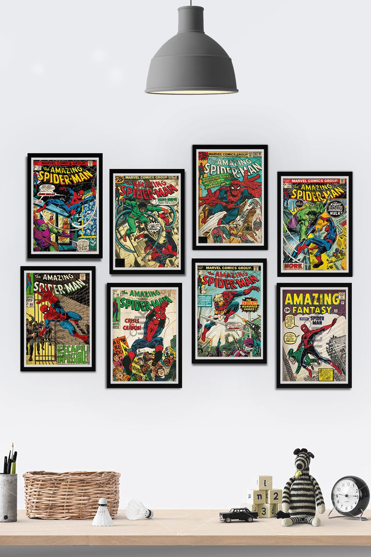 🕷️ Spiderman Çizgi Roman Temalı Ahşap Tablo Seti - Duvarlarınıza Kahramanlık Katın!