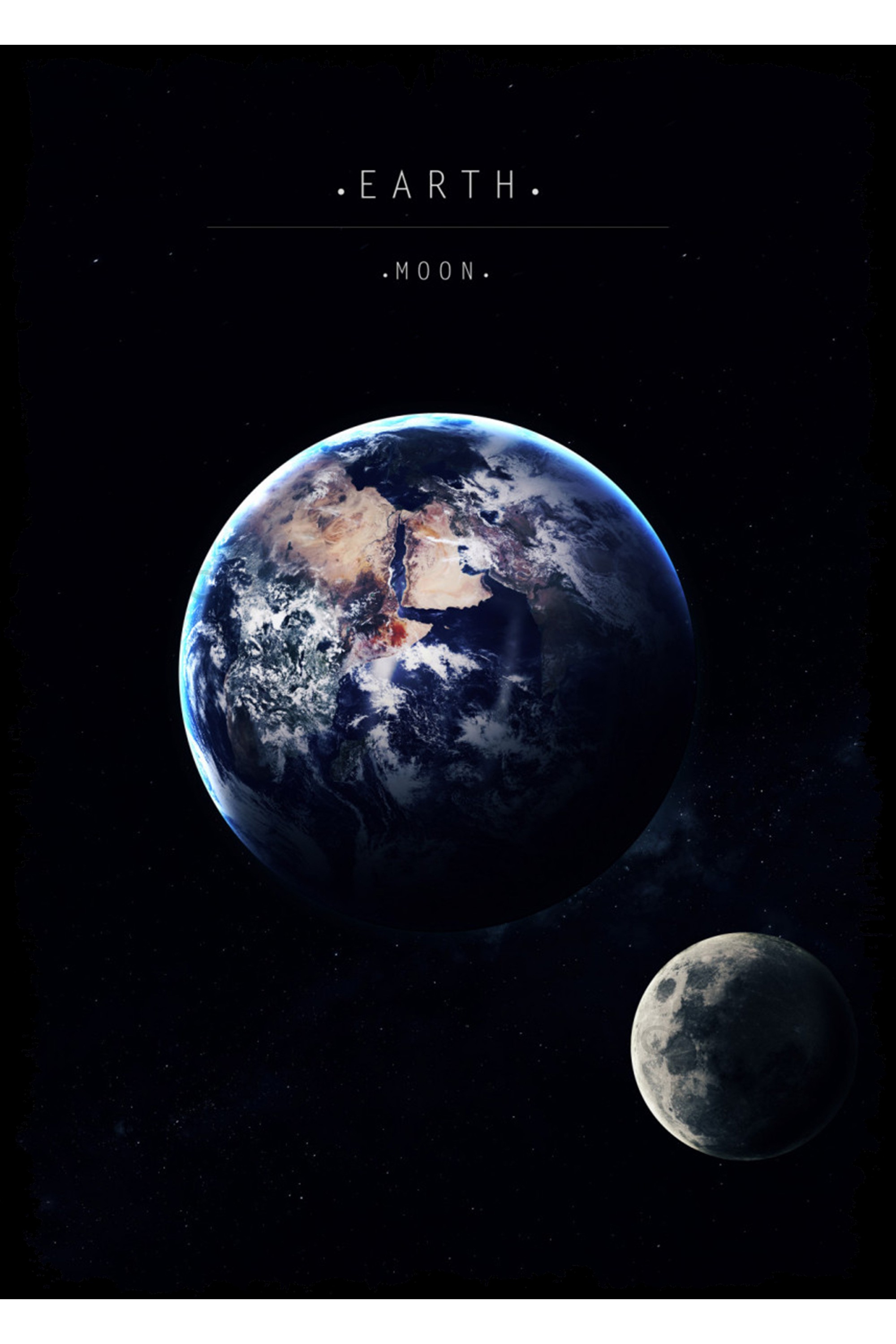 Dünya ve Ay Gezegen Ahşap Tablo