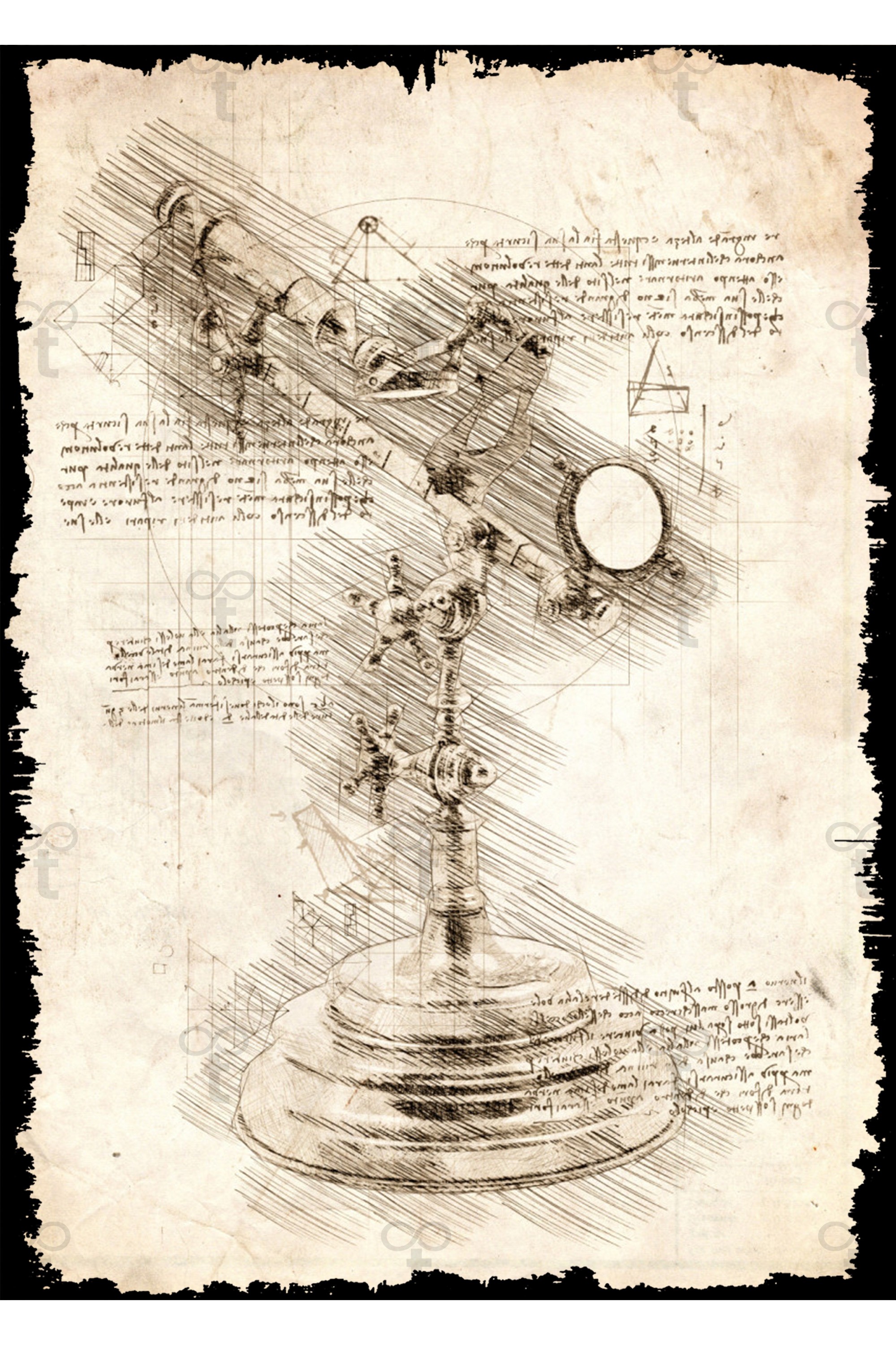Da Vinci Tema Teleskop Görselli Ahşap Tablo