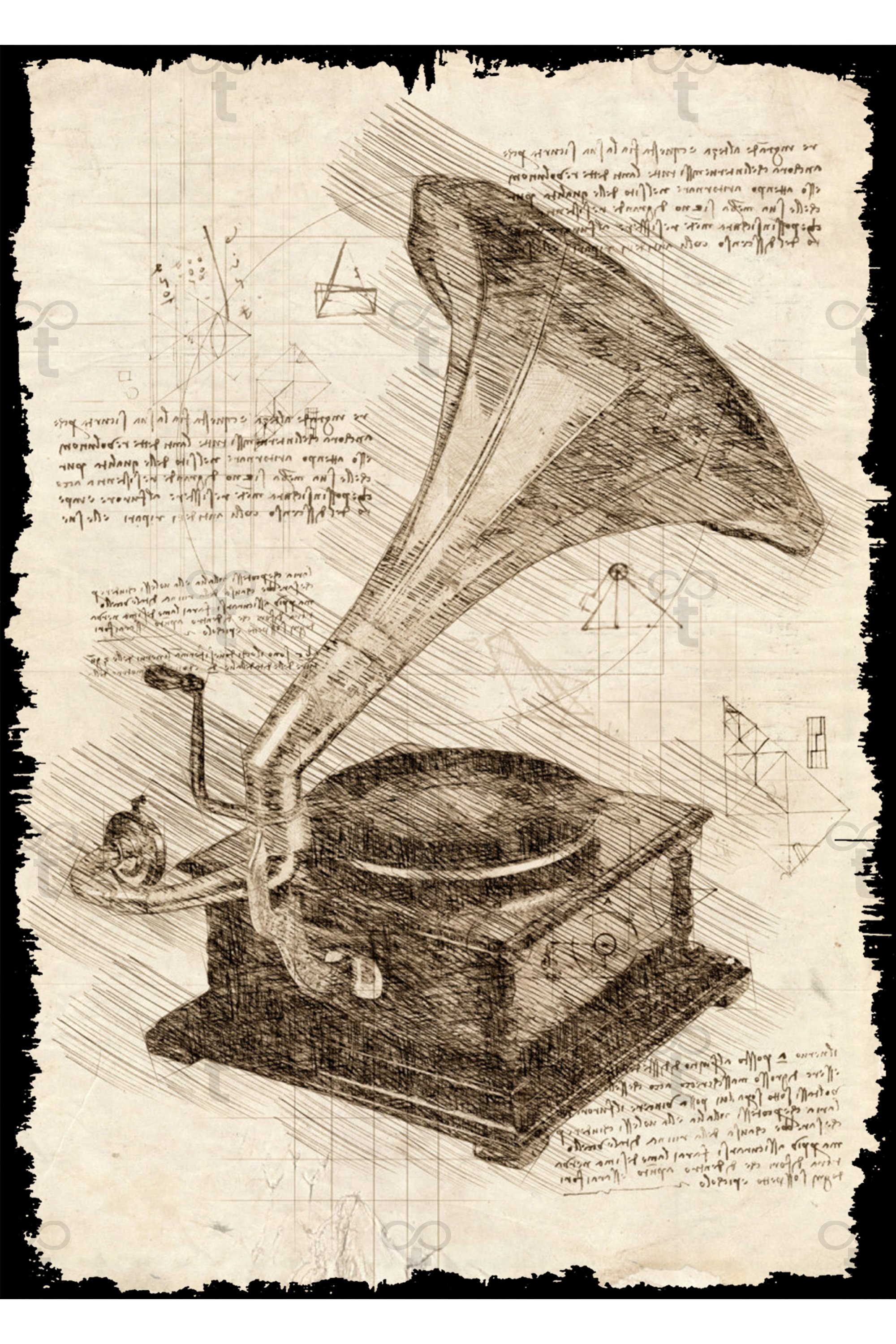 Da Vinci Tema Gramofon Görselli Ahşap Tablo