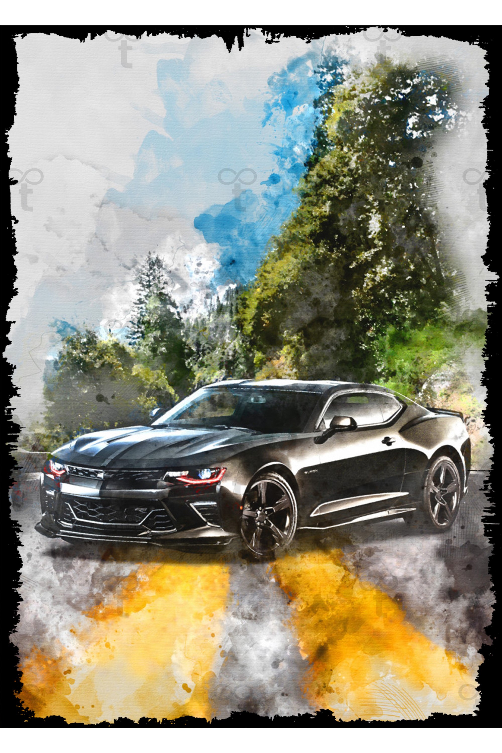 Chevrolet Camaro Spor Araba Ahşap Tablo