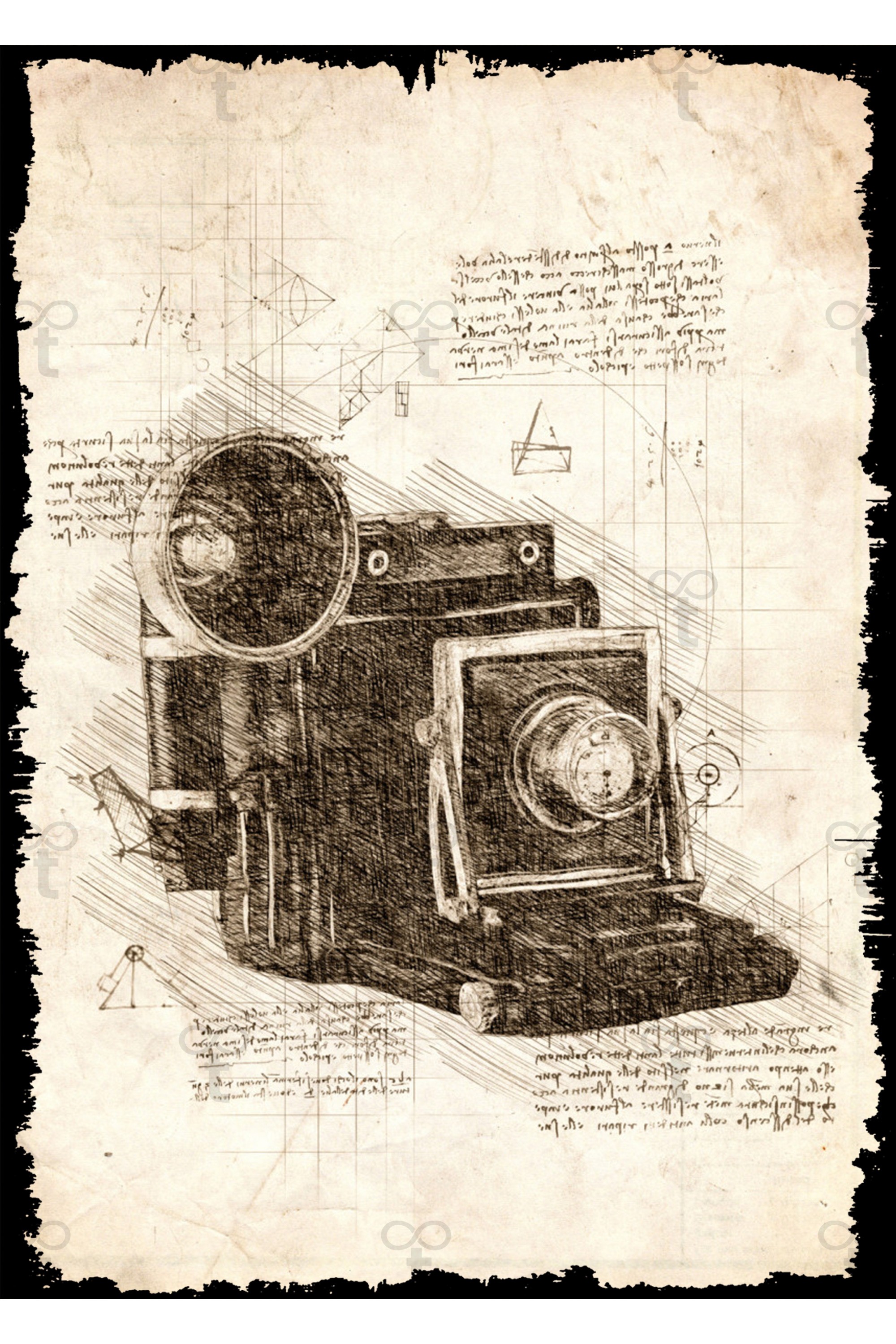 Da Vinci Tema Kamera Görselli Ahşap Tablo