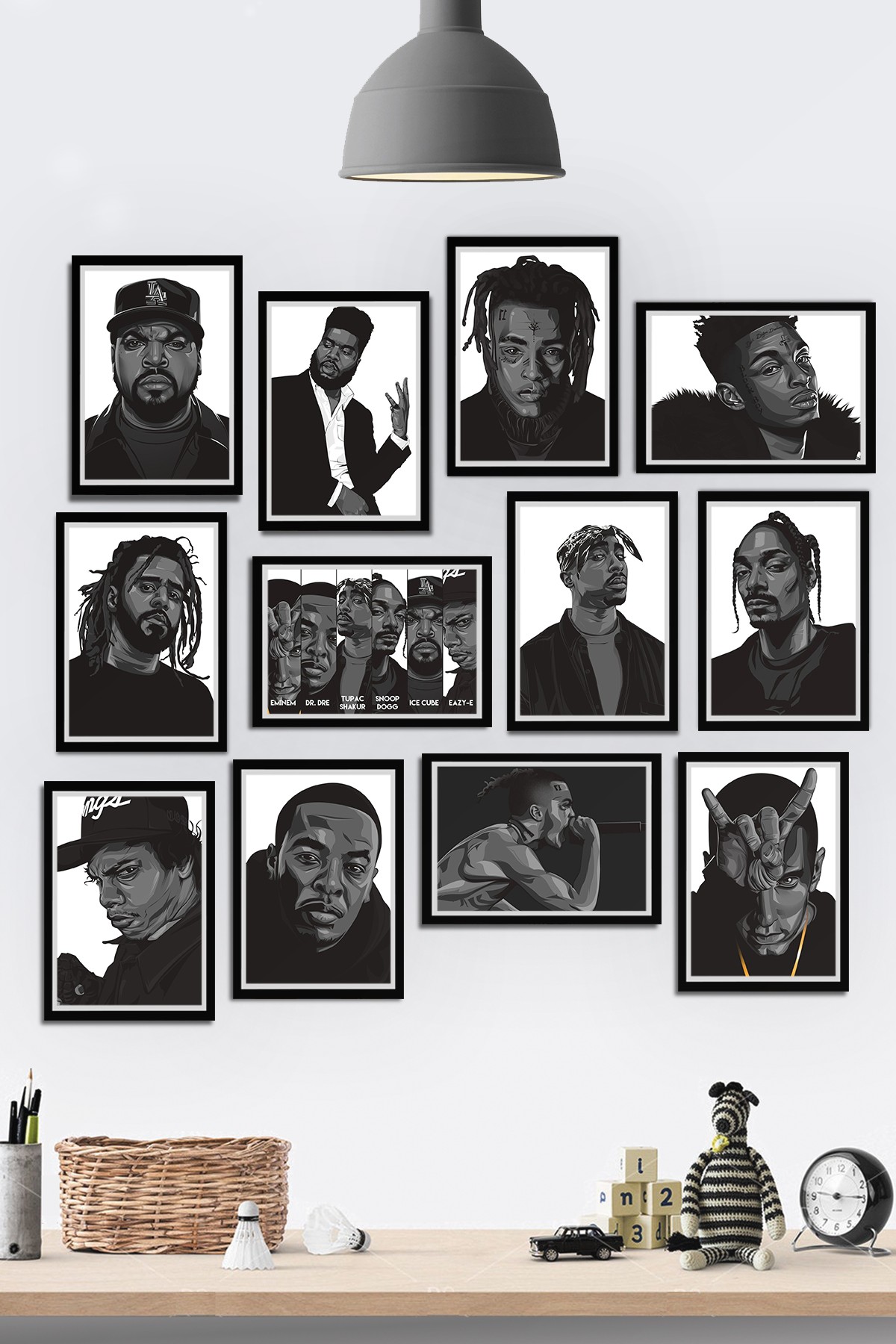 🎤🌟Ahşap Tablo Seti - 12 Parça Hip-Hop Yabancı Rapçiler Dekoru 🎨🔥