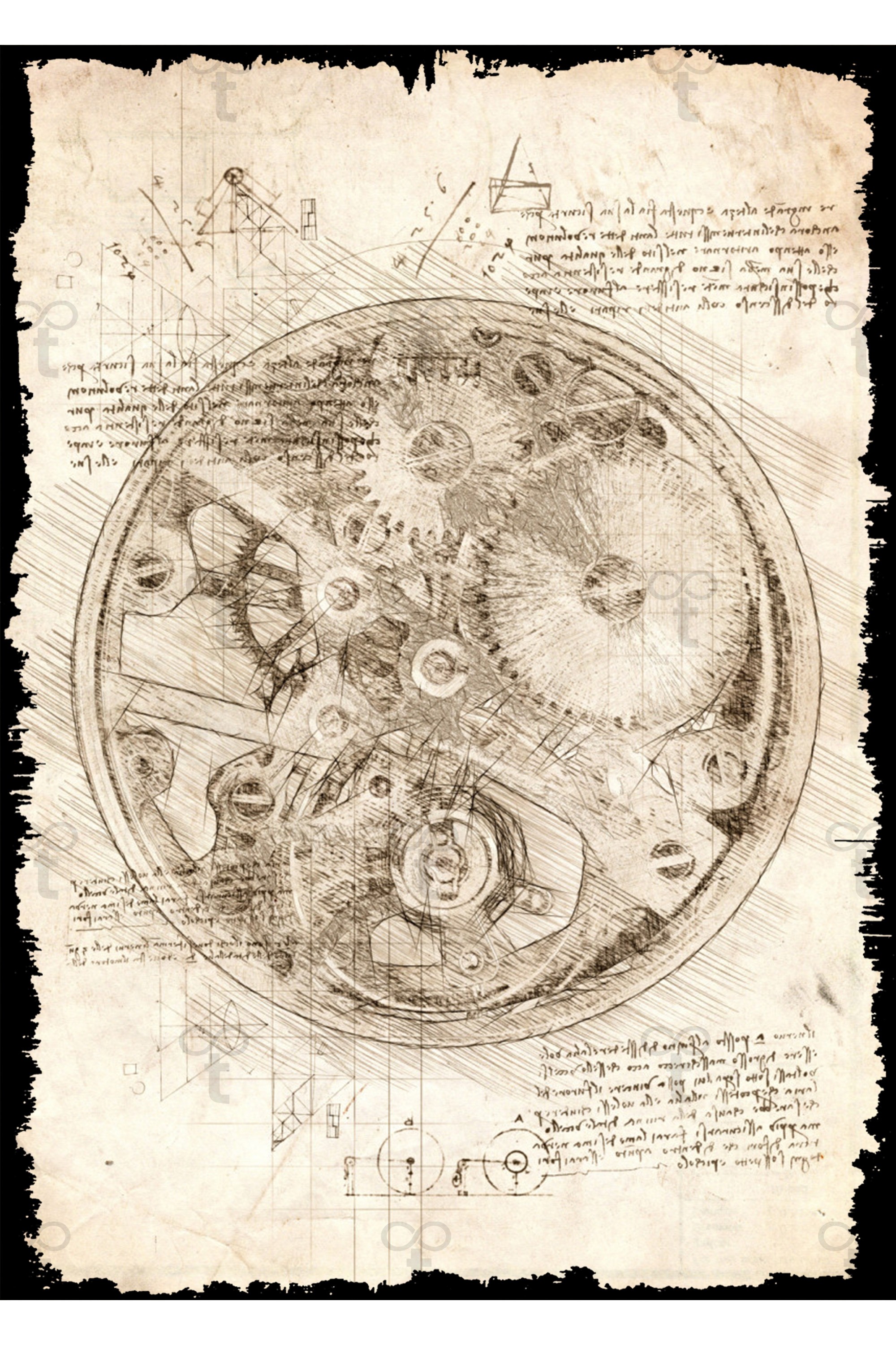 Da Vinci Tema Saat Mekanizması Görselli Ahşap Tablo
