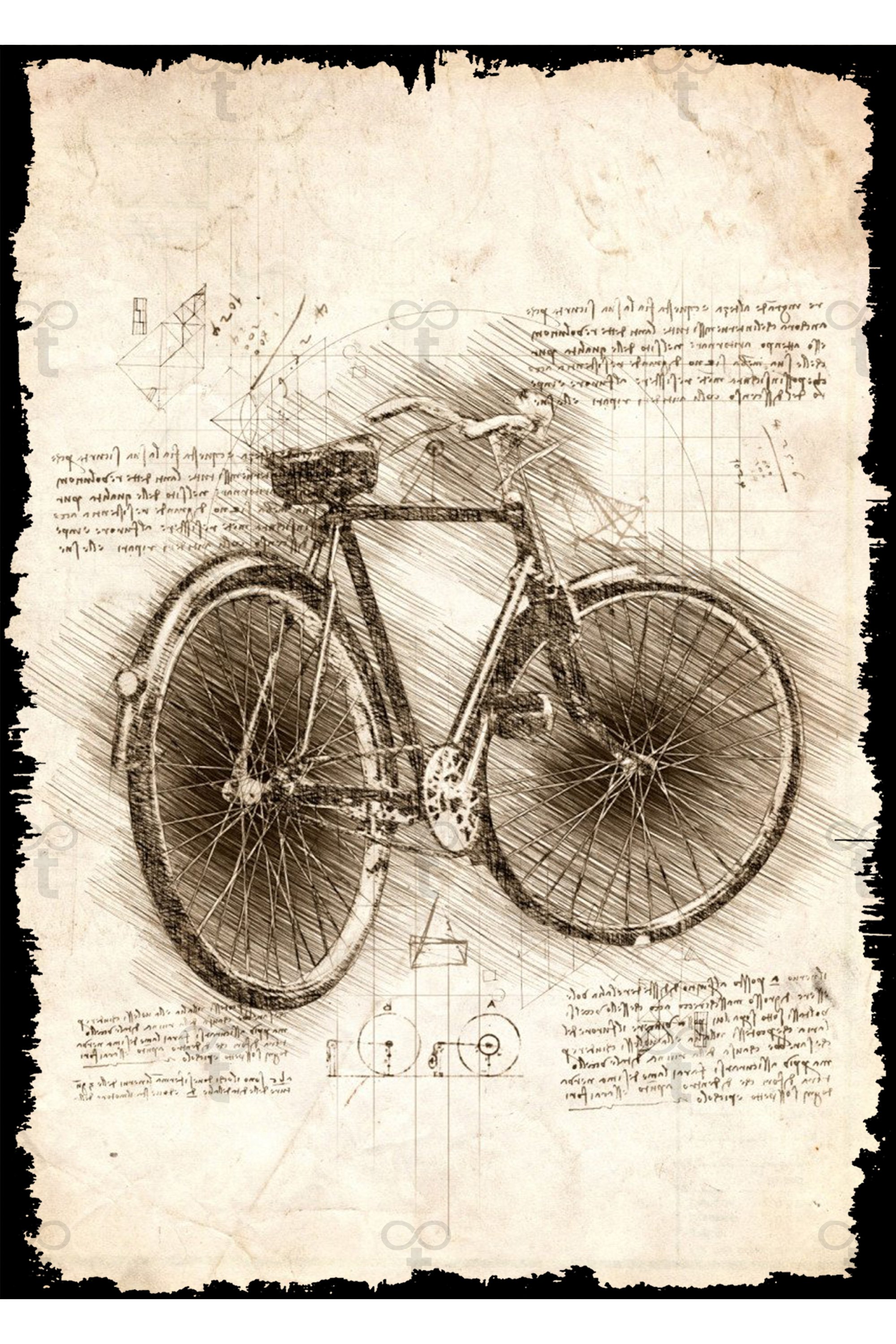 Da Vinci Tema Bisiklet Görselli Ahşap Tablo