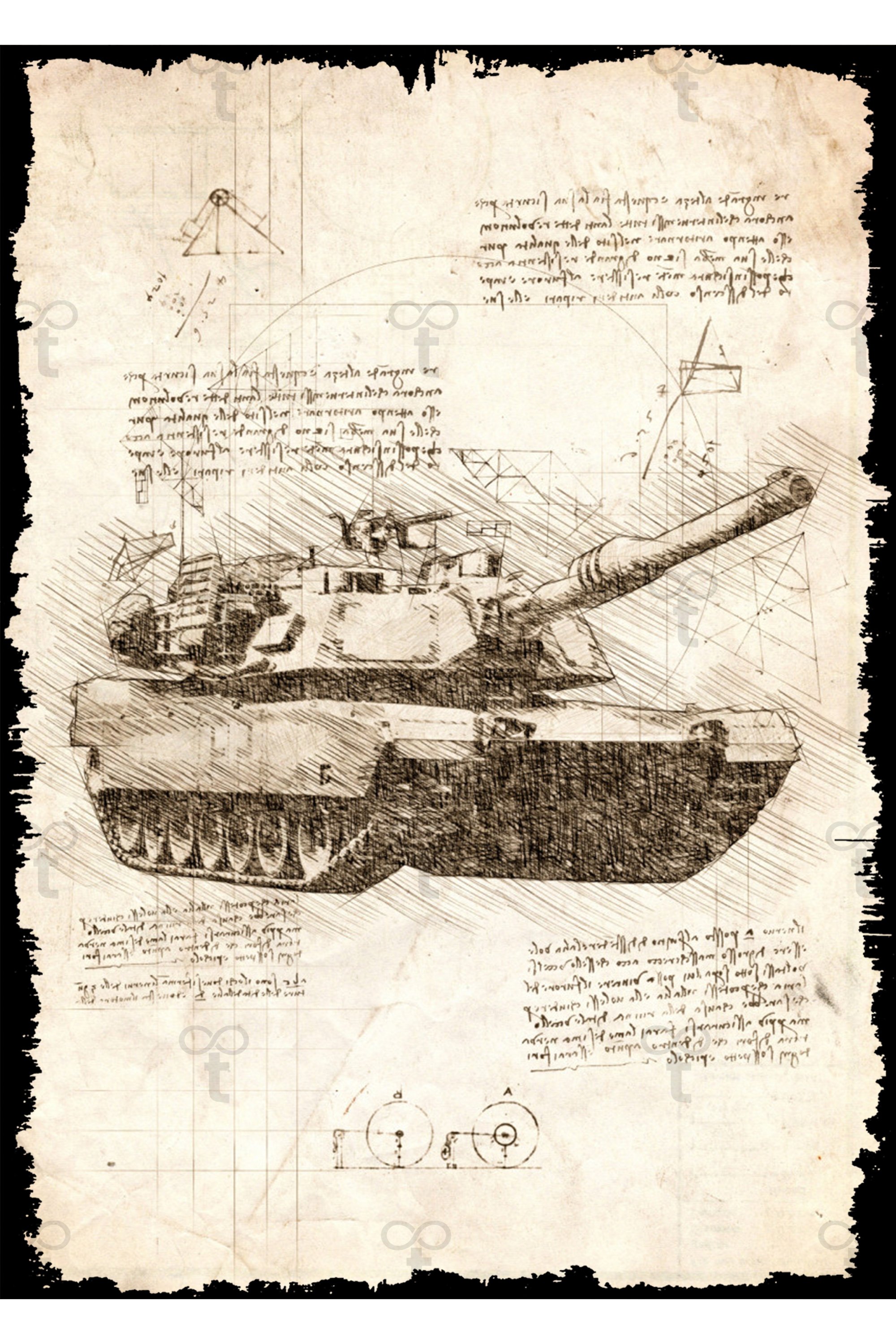 Da Vinci Tema Tank Görselli Ahşap Tablo