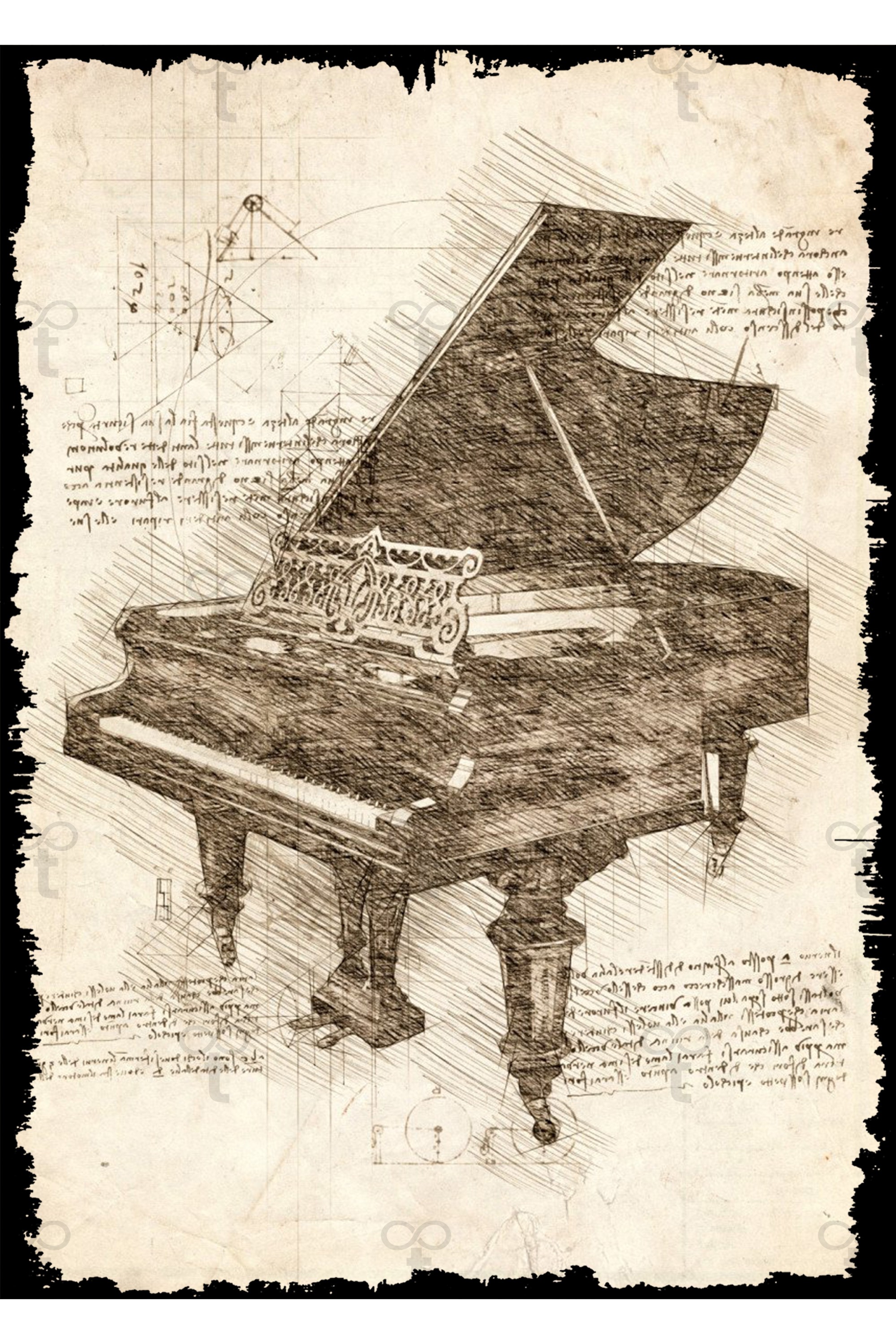 Da Vinci Tema Piano Görselli Ahşap Tablo