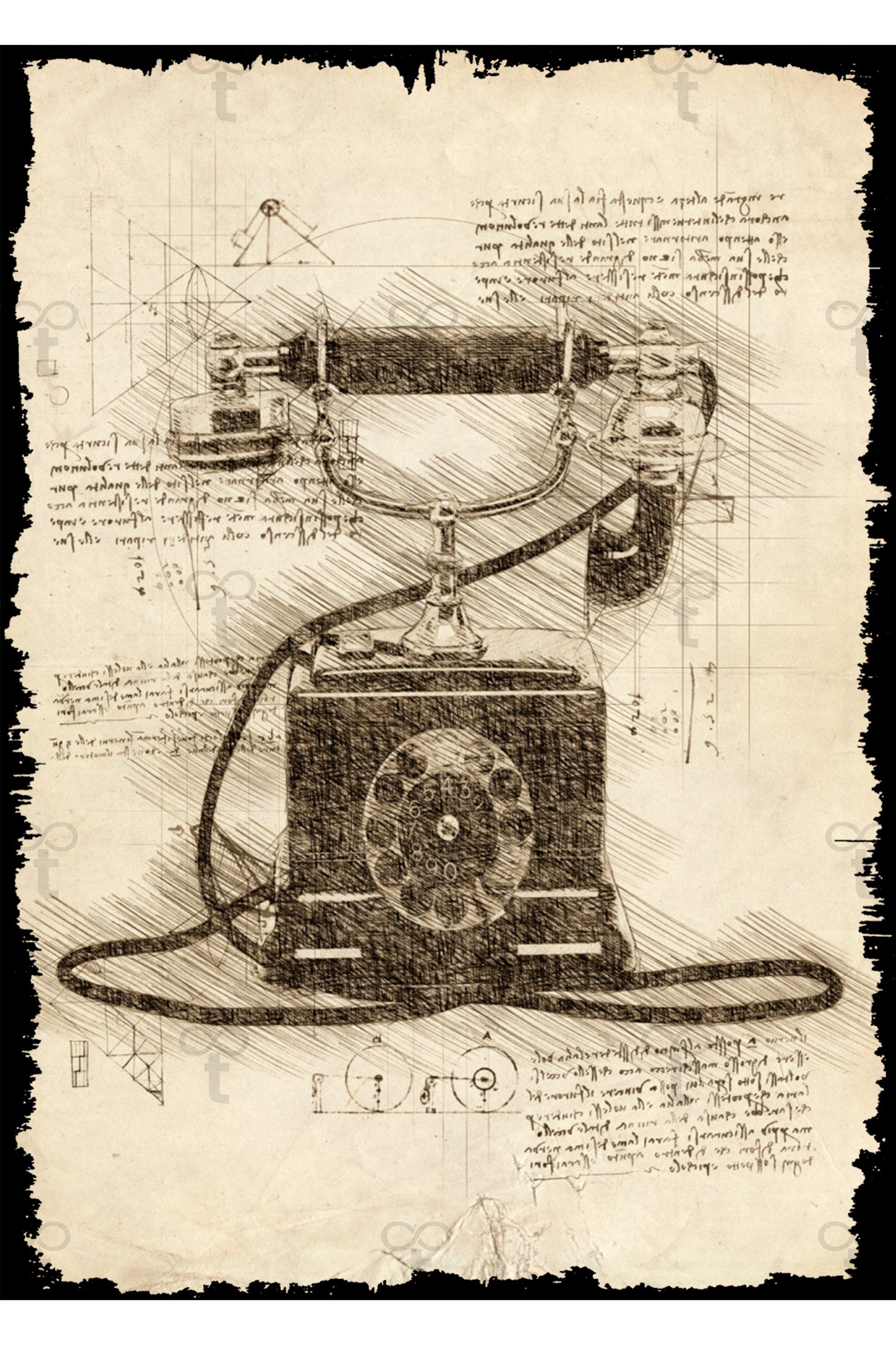 Da Vinci Tema Telefon Görselli Ahşap Tablo
