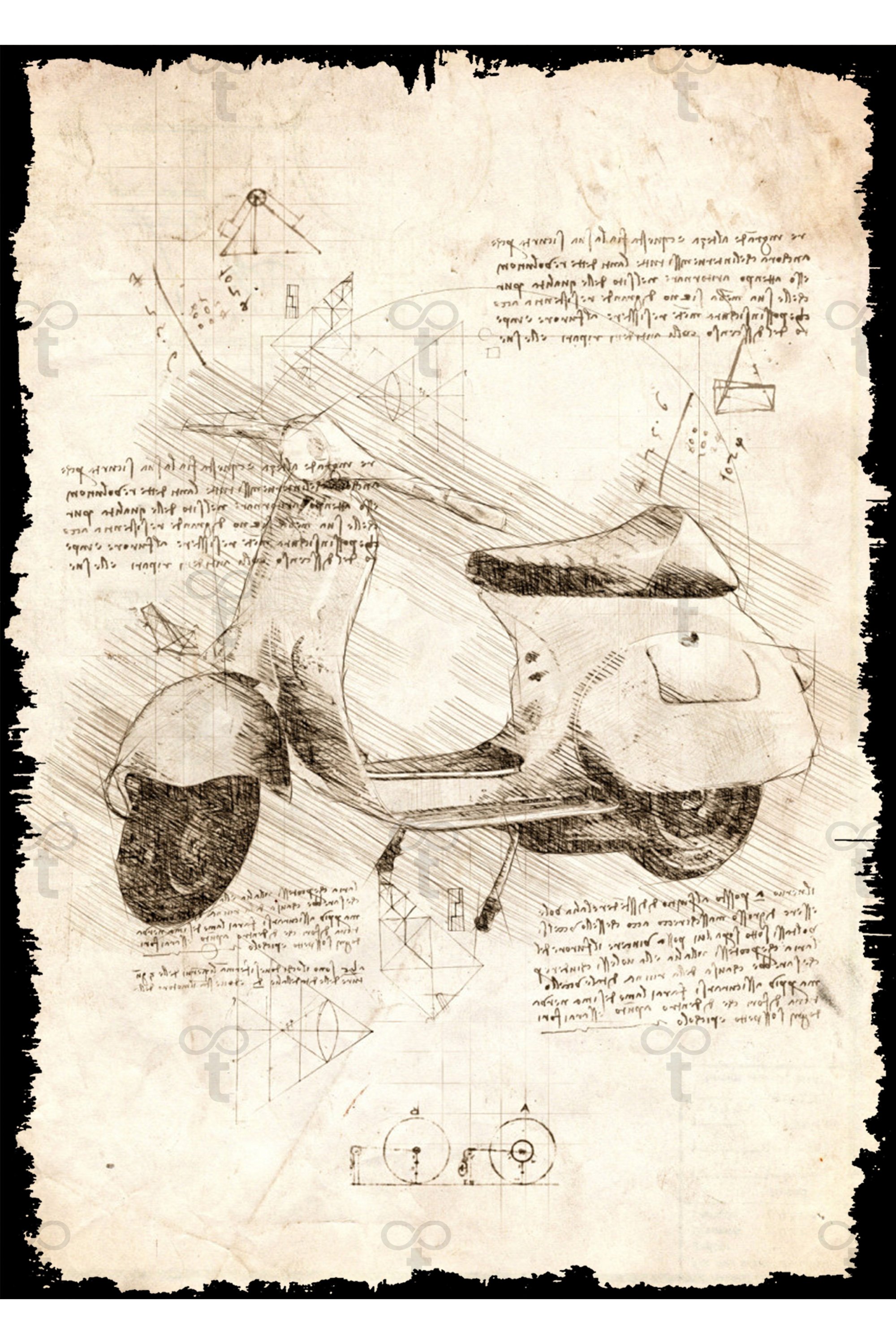 Da Vinci Tema Motorsiklet Görselli Ahşap Tablo