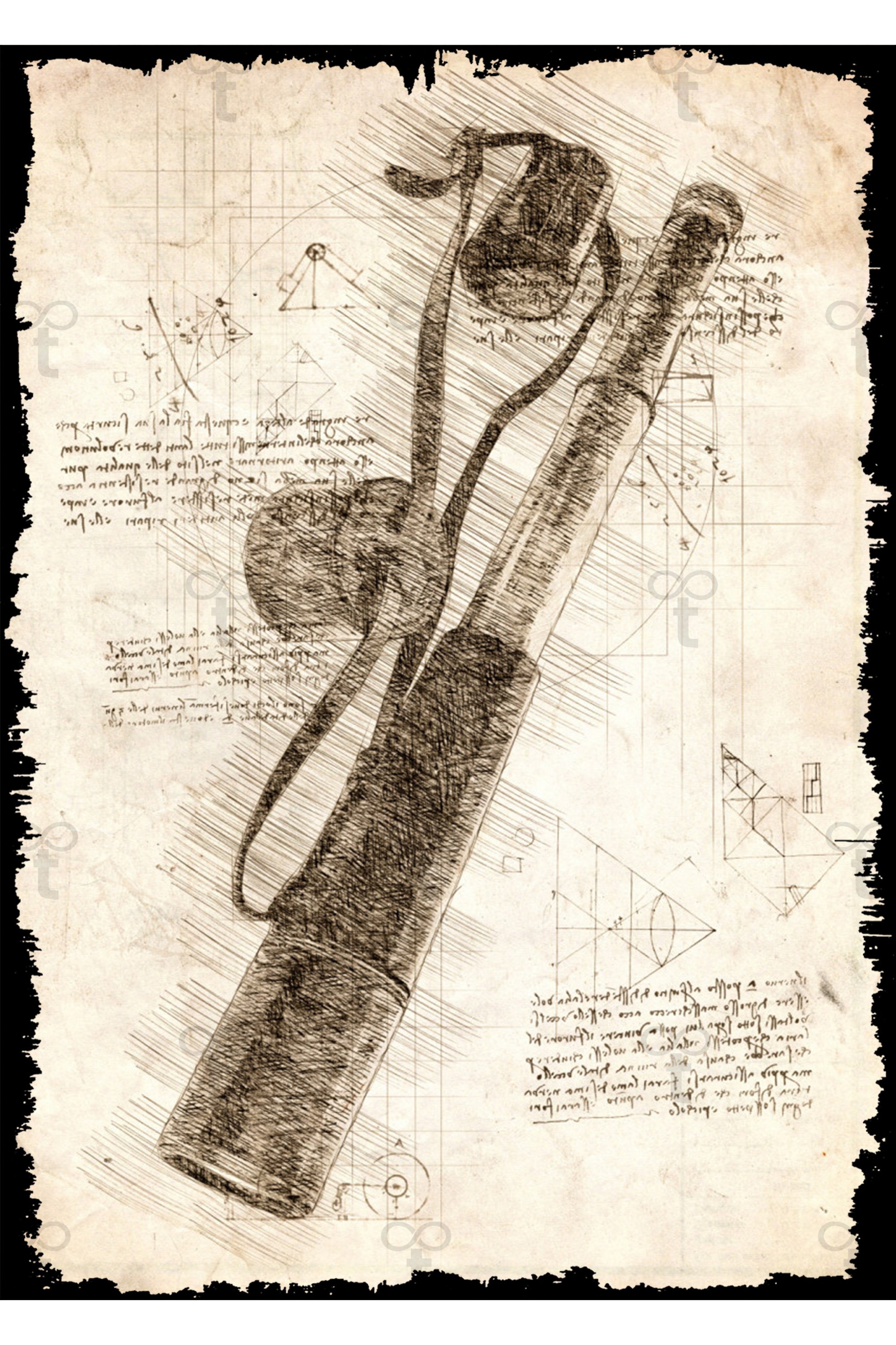 Da Vinci Tema Küçük Dürbün Görselli Ahşap Tablo