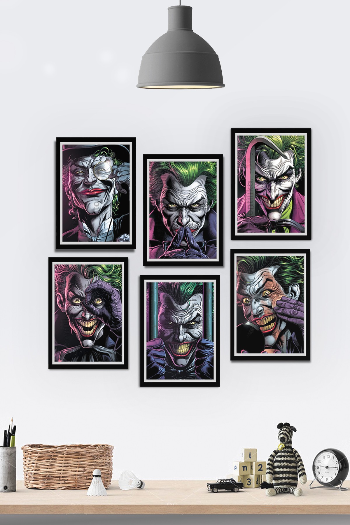 🃏 Joker Temalı Ahşap Tablo Seti - 6 Parça: Çılgın Sanatın Büyüsü! 🎨