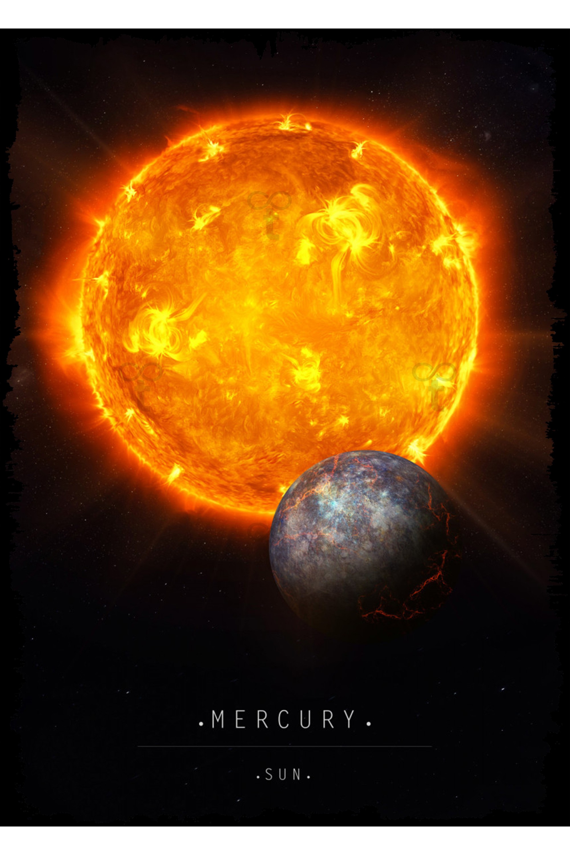 Güneş ve Merkür  Gezegen Ahşap Tablo