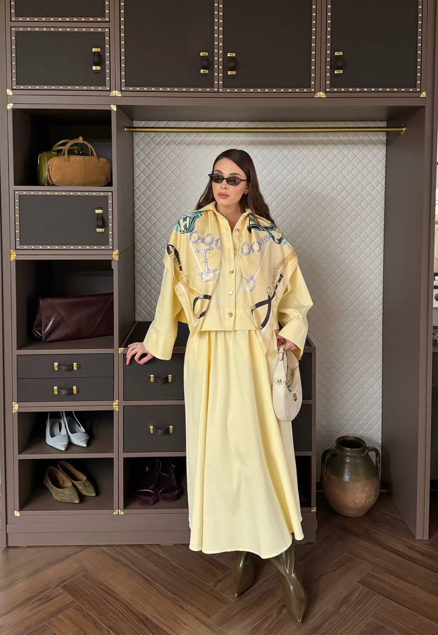 Desenli Oversize Kadın Etek Ceket Takım