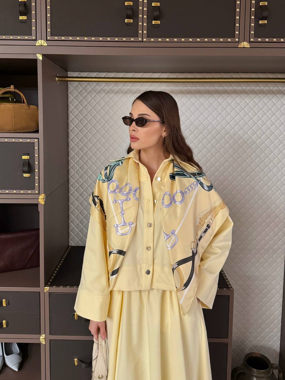 Desenli Oversize Kadın Etek Ceket Takım