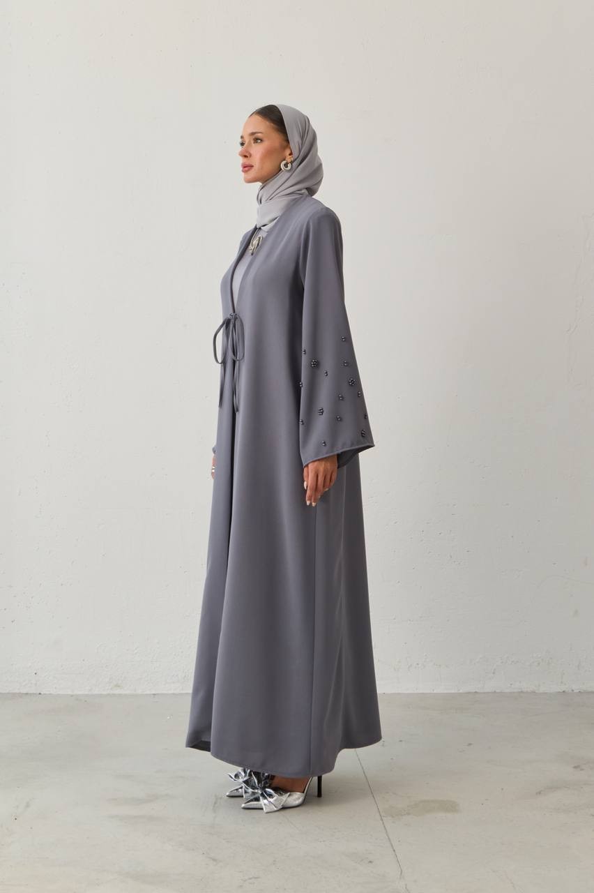 YENİ SEZON KREP KUMAŞ BONCUK EL İŞLEMELİ MODERN ABAYA