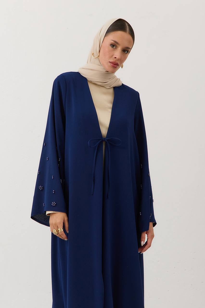 YENİ SEZON KREP KUMAŞ BONCUK EL İŞLEMELİ MODERN ABAYA - lacivert